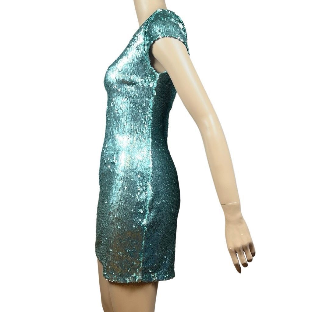 Zara Zara Basic Collection Green Sequin Mini Dress XS Size XS / US 0-2 / IT 36-38 - 4 Thumbnail
