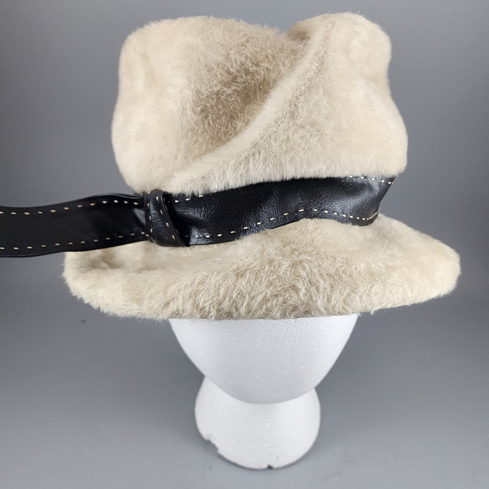 Other Marche Fur Pillbox Style Hat w/Brim & Leather Band – Beige Size ONE SIZE - 2 Thumbnail