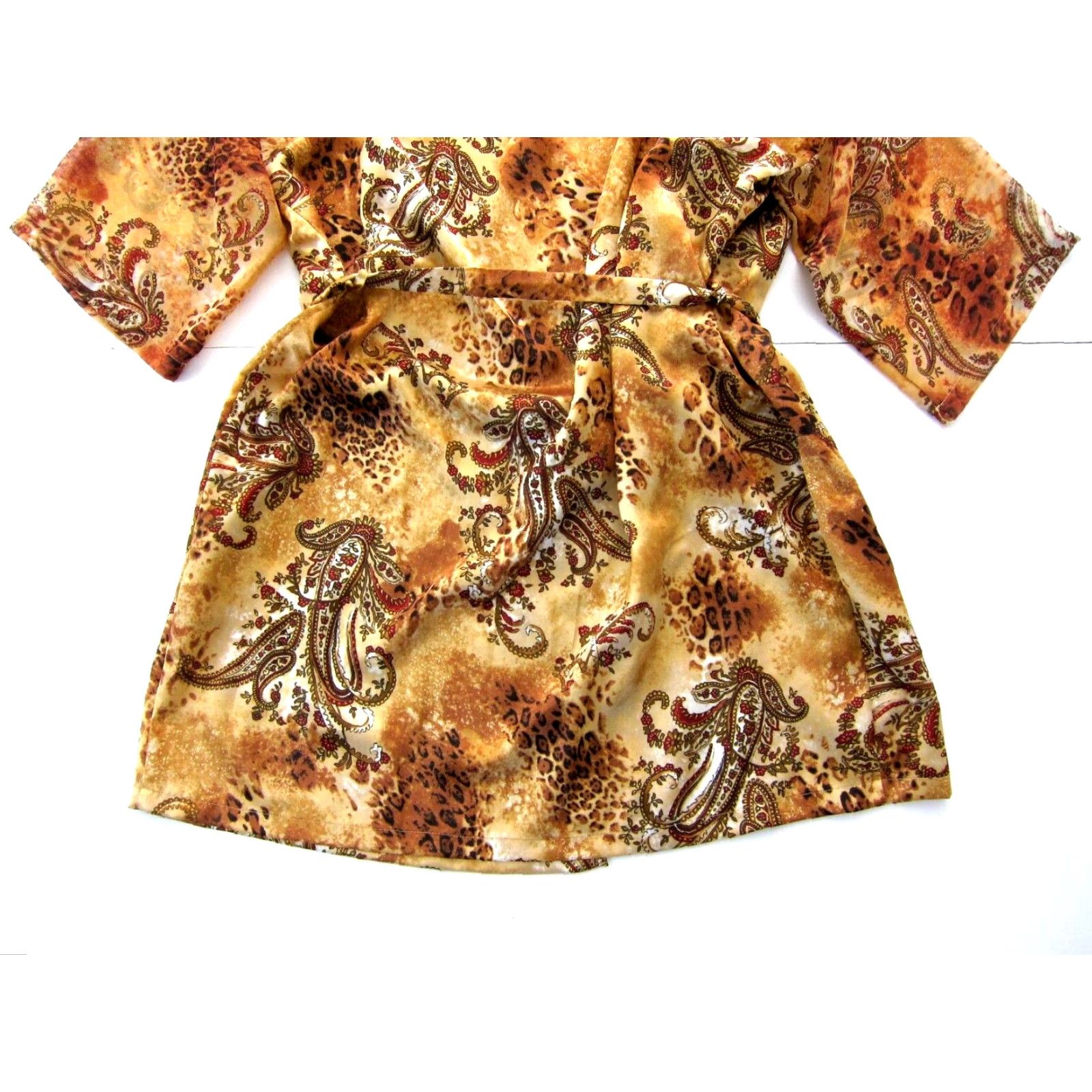 Vintage VINTAGEExpressions Silky Pink Brown Floral Cheetah Tie Short Robe Women Medium Size 32" / US 10 / IT 46 - 6 Thumbnail