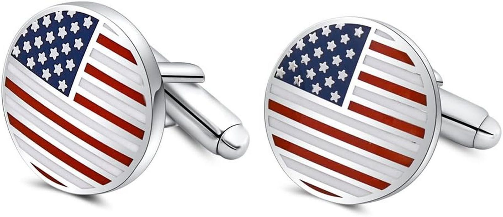 Designer Patriotic Cufflinks - 16Mm Enamel American Flag Design Size ONE SIZE - 2 Thumbnail