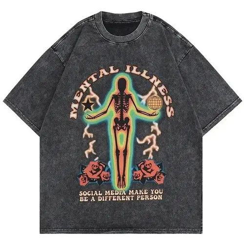 VIBE Hit Color Letter Flower Skull Skeleton Printed Tshirt Size US L / EU 52-54 / 3 - 4 Thumbnail