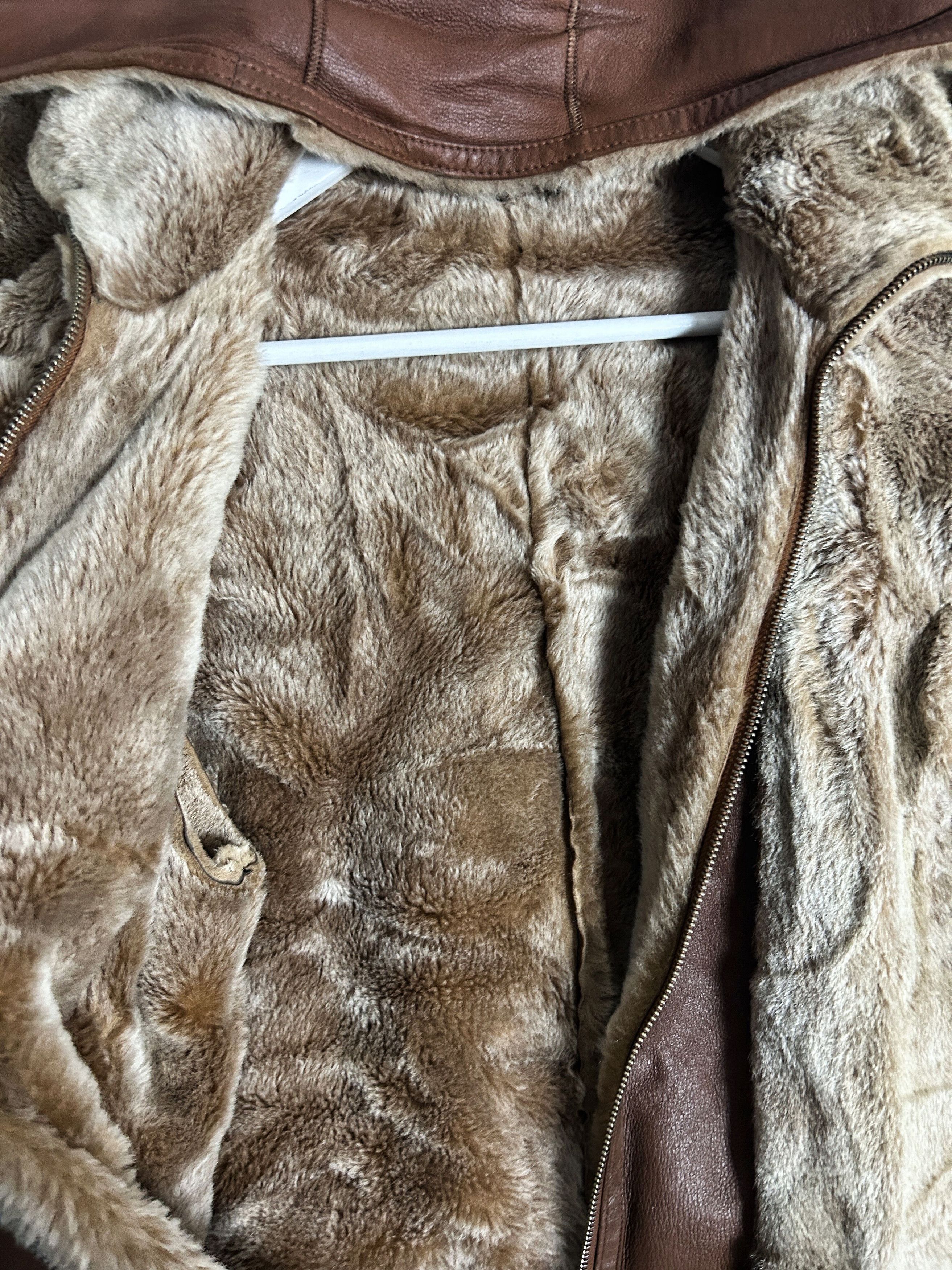 Japanese Brand Leather Shearling Jacket Brown Hooded Biker Y2K Grunge Core Size US S / EU 44-46 / 1 - 8 Thumbnail