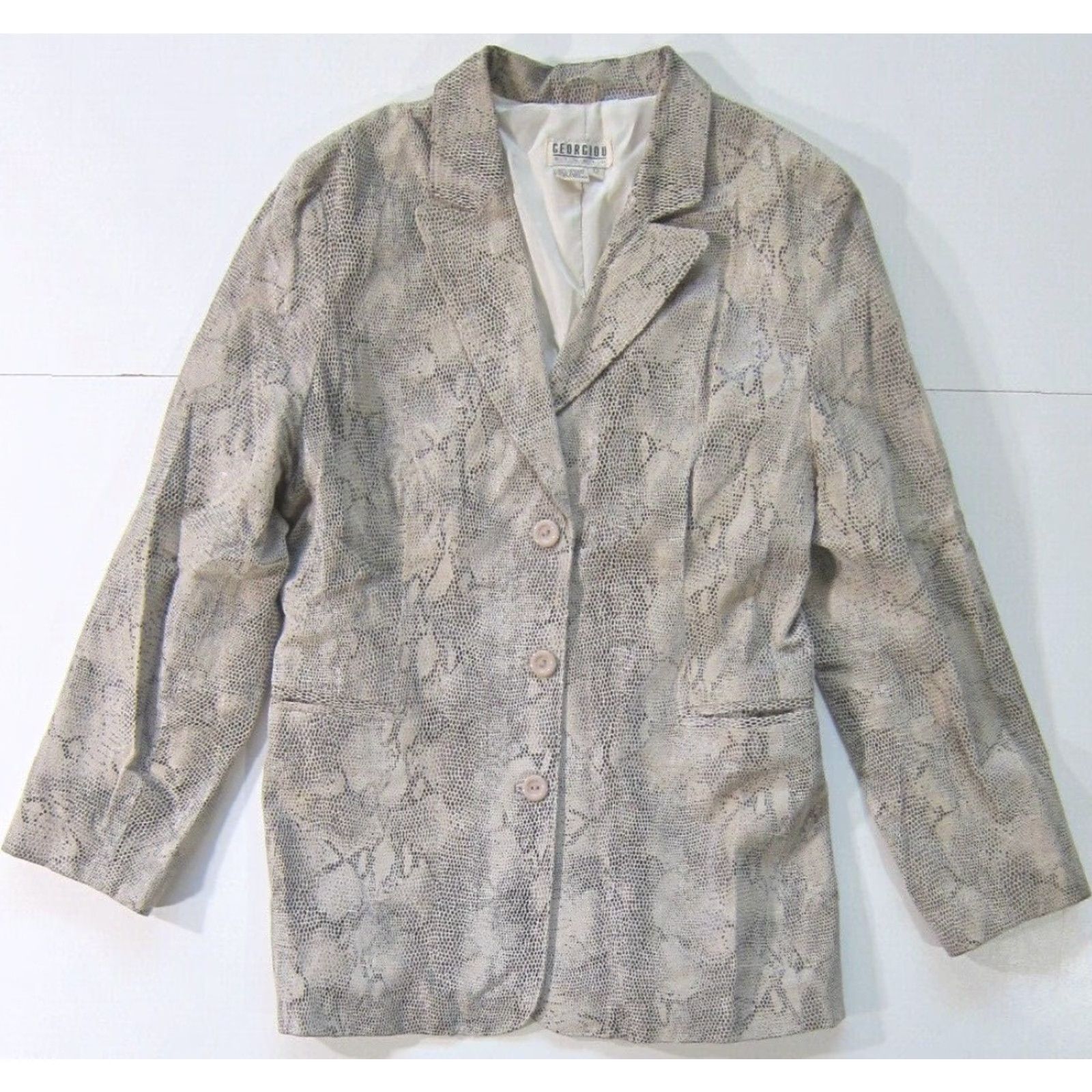 Vintage Georgiou Studio Blazer Women 12/L Grey Snake Print 100% Leather Pocket Jacket Vintage Blazer (Georgiou Studio) Size XL / US 12-14 / IT 48-50 - 6 Thumbnail