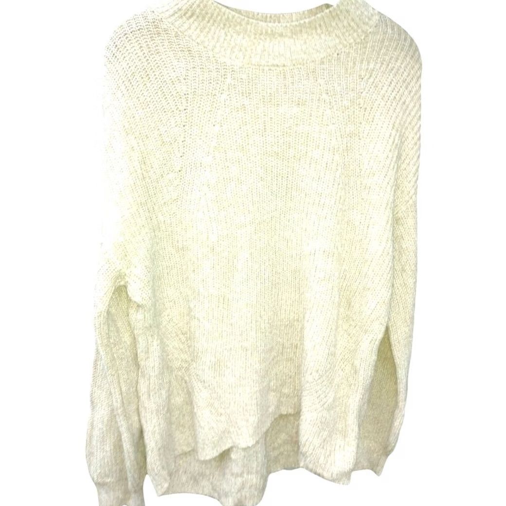 Vintage Beige Lace Up Back Ribbed Knitted Sweater Women M O Neck Scoop Neck Drop Shoulder Pullover Long Sleeve 100%Acrylic VINTAGE? Size M / US 6-8 / IT 42-44 - 4 Thumbnail