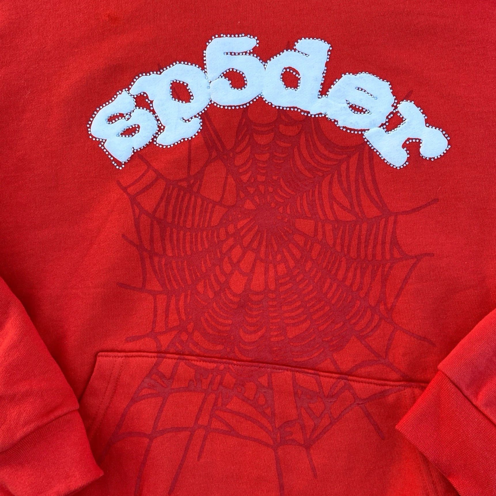 Vintage Sp5der Rhinestone Hoodie Red XL Men's Pullover Hooded Pockets Logo Size US XL / EU 56 / 4 - 2 Thumbnail
