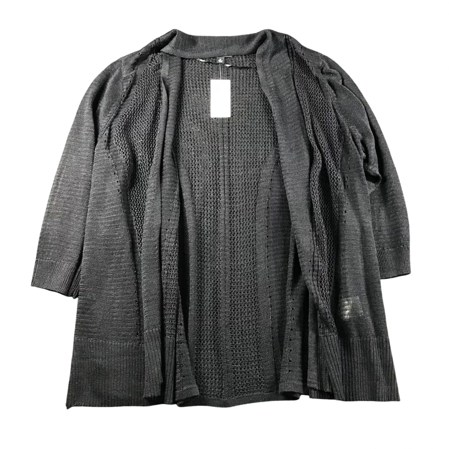 Alfani Alfani Womens 2X Deep Black Open Front Mixed Knit Cardigan Sweater 76655W NEW Size XXL / US 16-18 / IT 52-54 - 2 Thumbnail