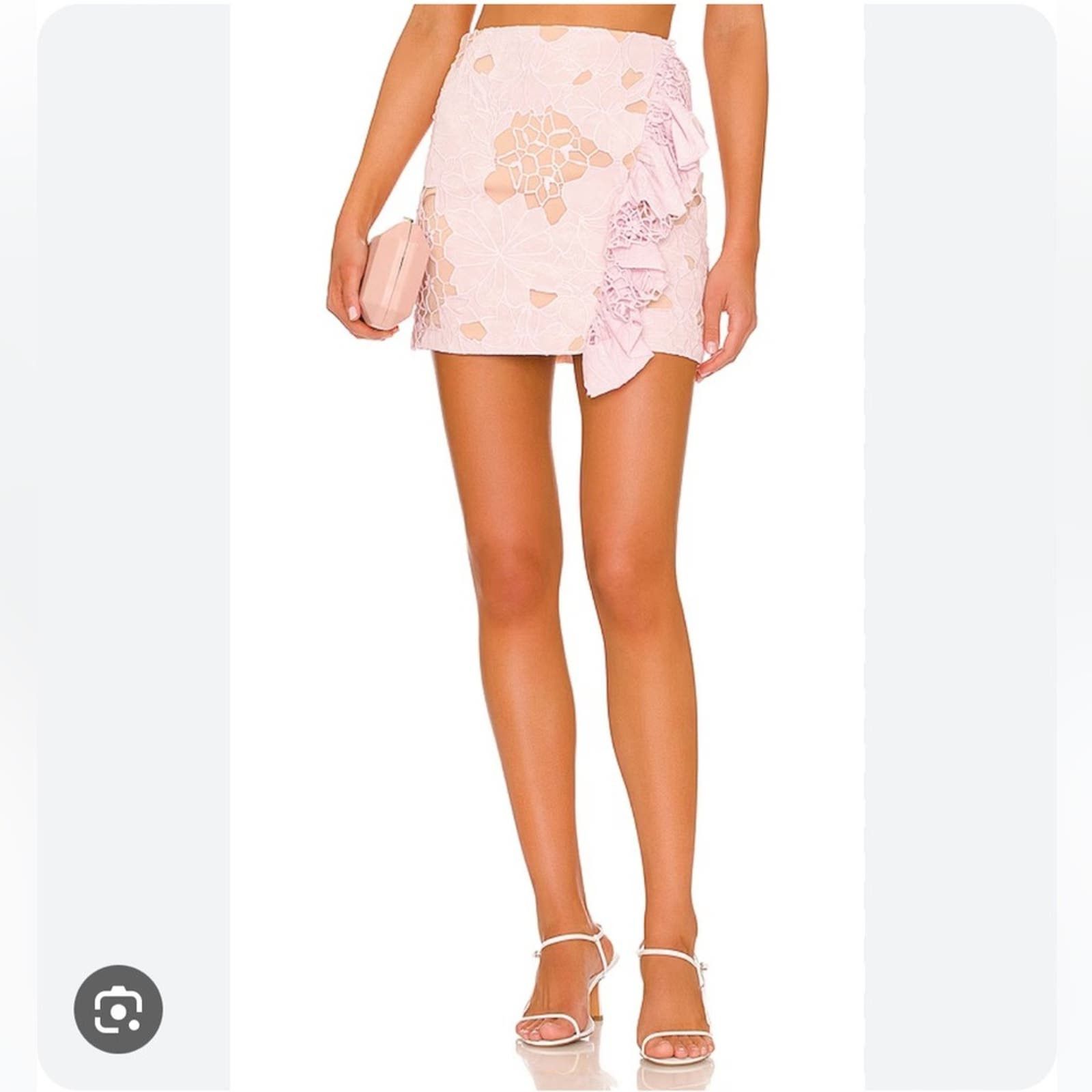 image of Nbd Corinna Embroidered Ruffle Mini Skirt In Light Pink Xs, Women's (Size 26)