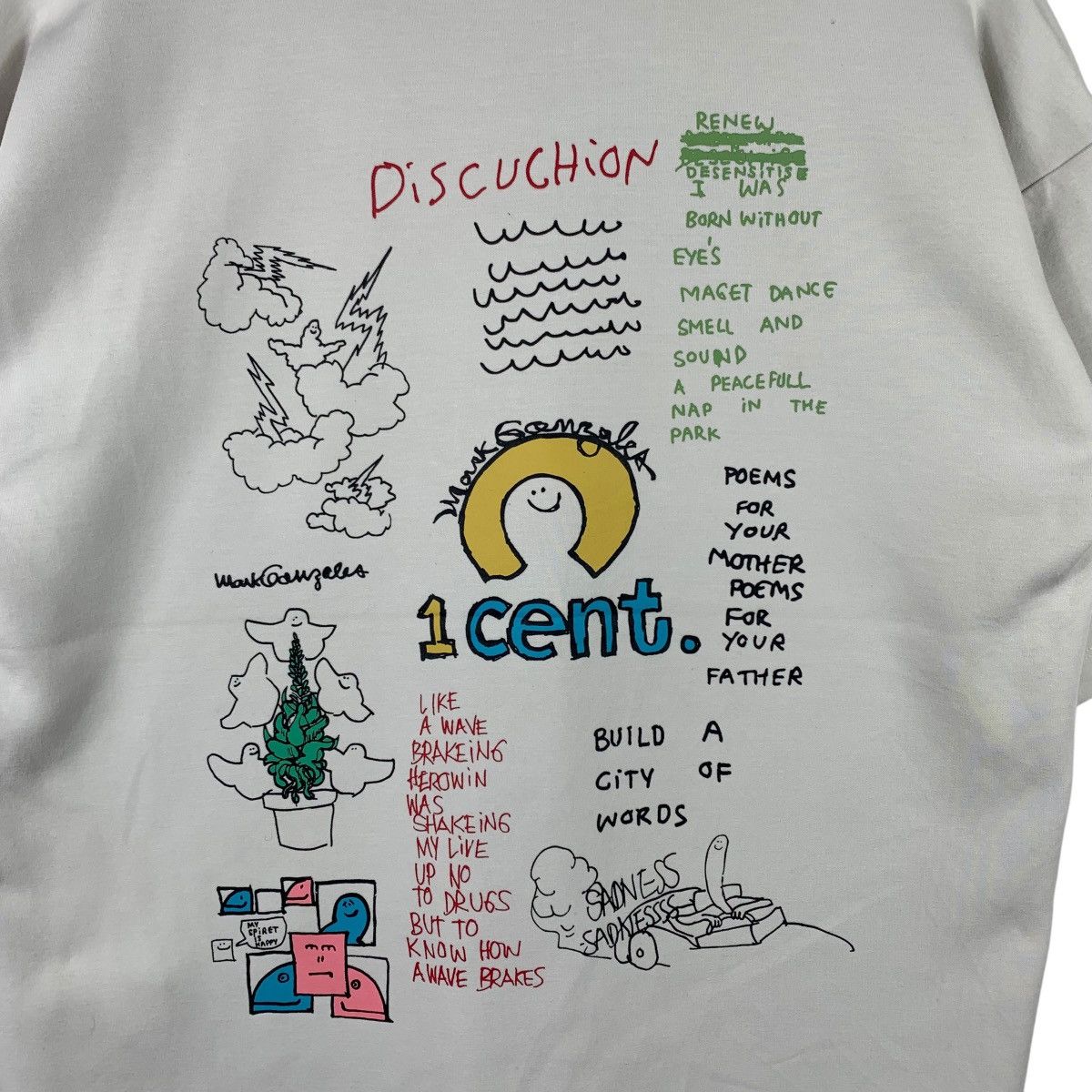 Vintage MARK GONZALES 1cent Sense Of Place Design Print White Shirt Size US M / EU 48-50 / 2 - 2 Thumbnail