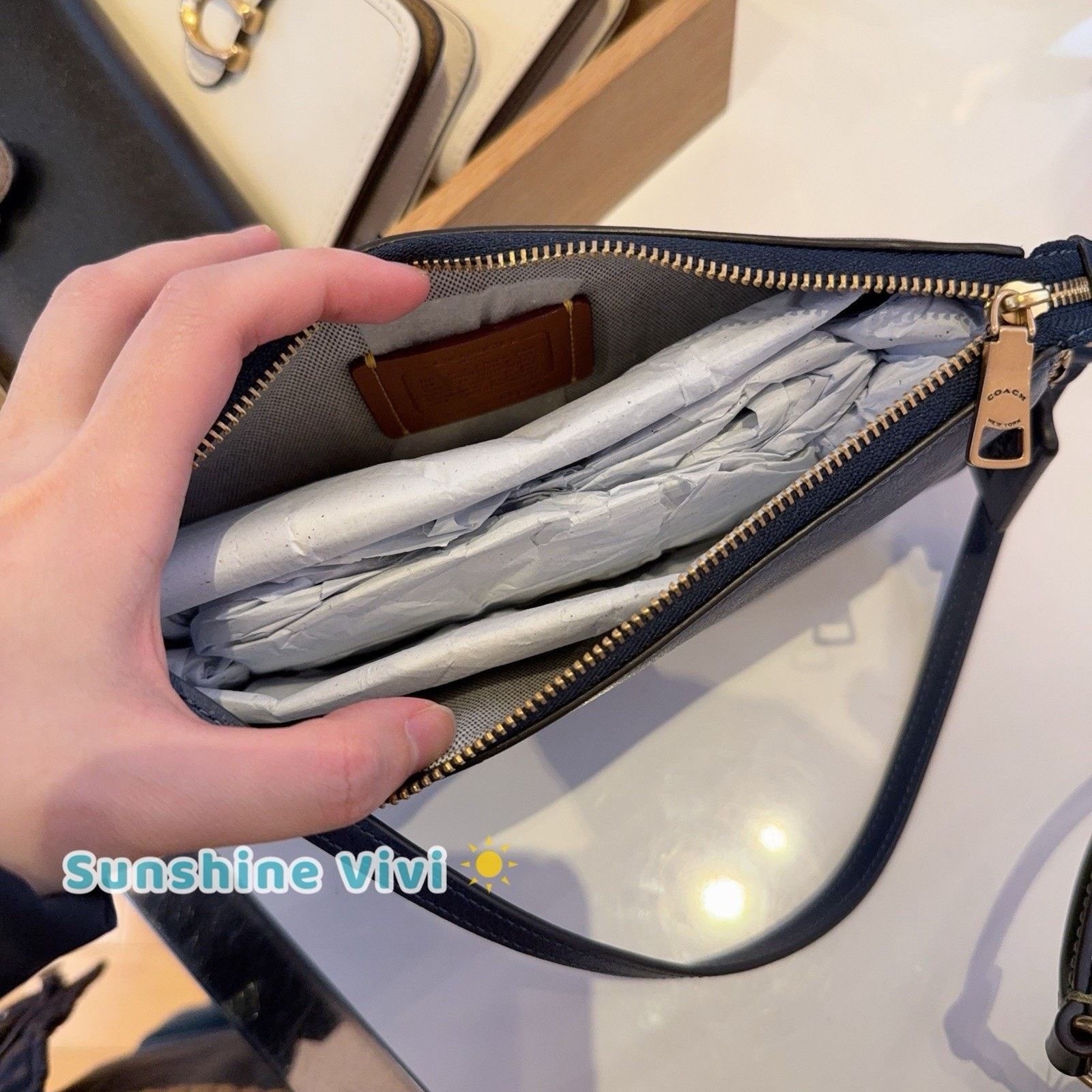Coach NWT Coach Plaza Bag in Brass/Navy Natural Leather CCC41 Size ONE SIZE - 6 Thumbnail