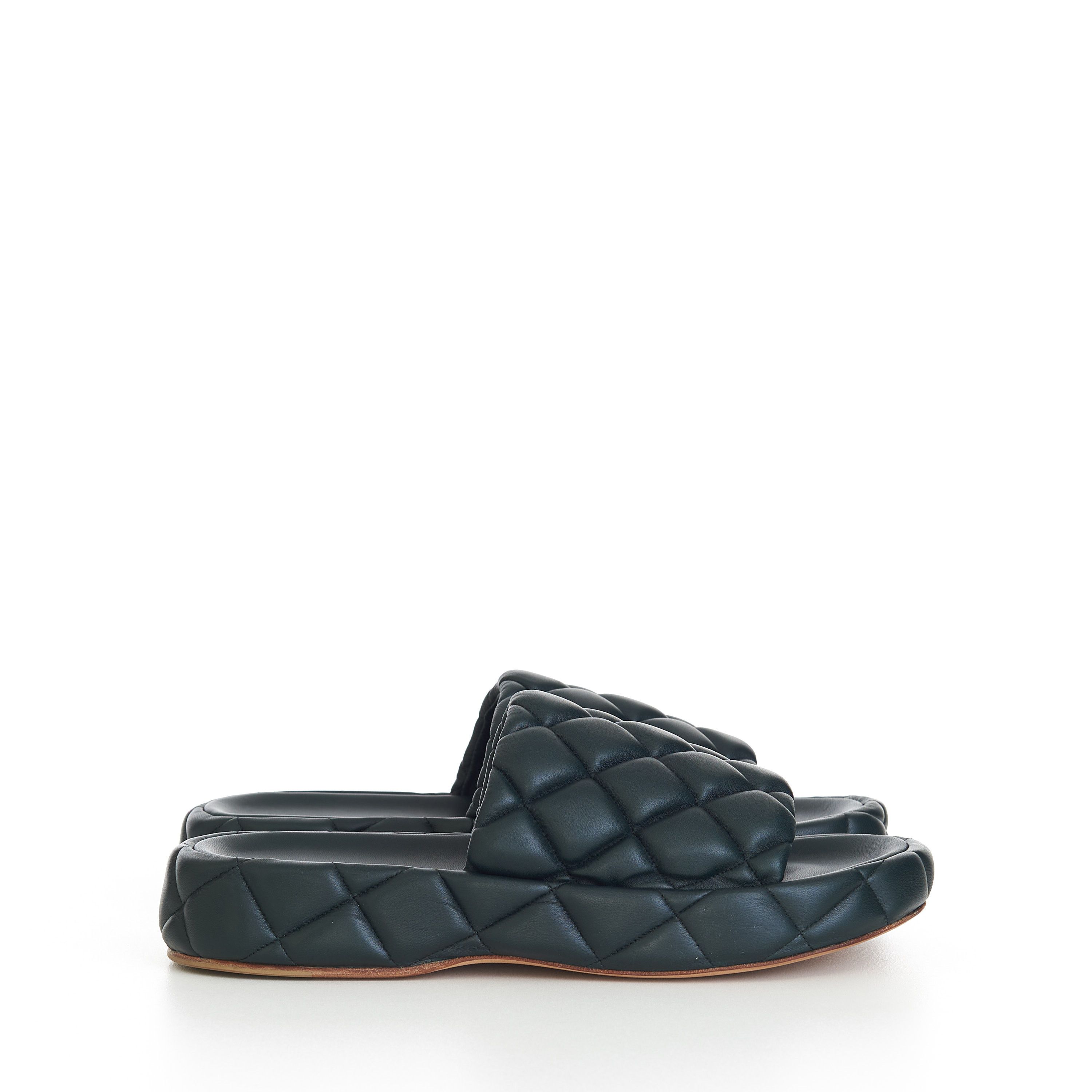 image of Bottega Veneta "padded" Sandals In Inkwell Green Quilted Leather, Men's (Size 8)