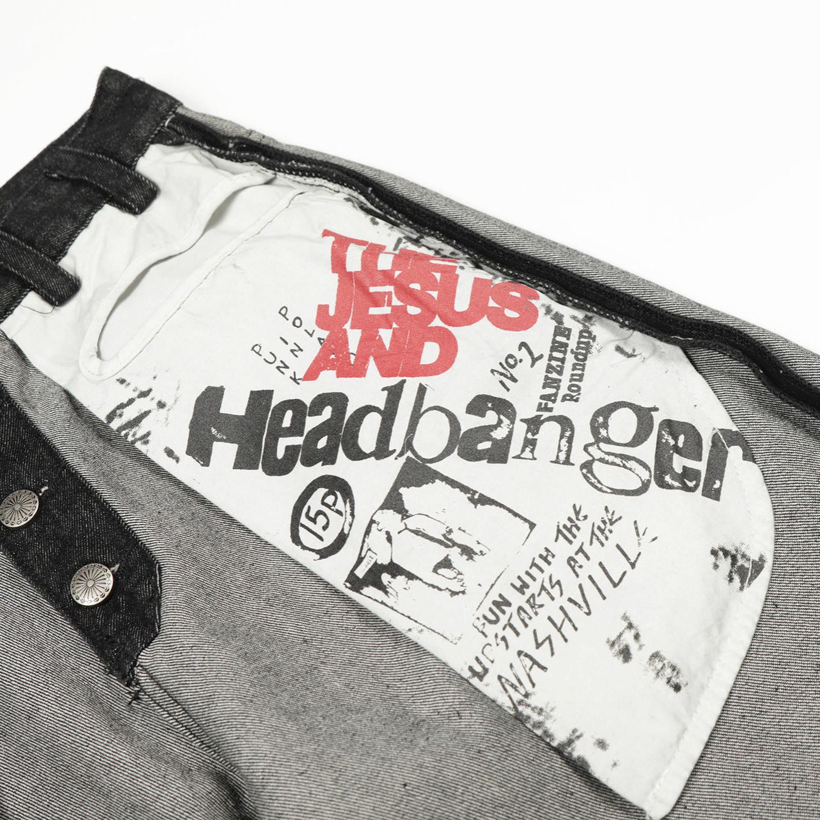 Japanese Brand Gray Black Wide Leg Denim Jeans, Graphic Patch Jeans Size US 30 / EU 46 - 2 Thumbnail