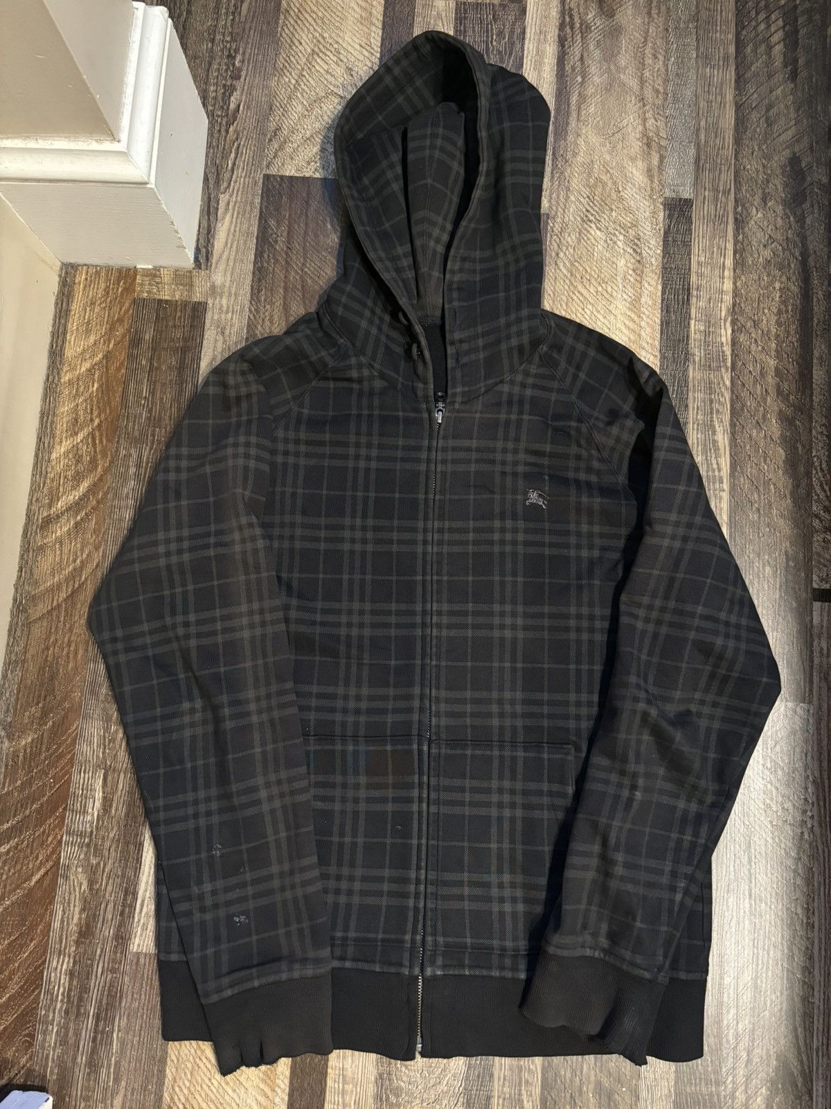 image of Japanese Burberry Zip Up Hoodie in Black, Men's (Size XL)