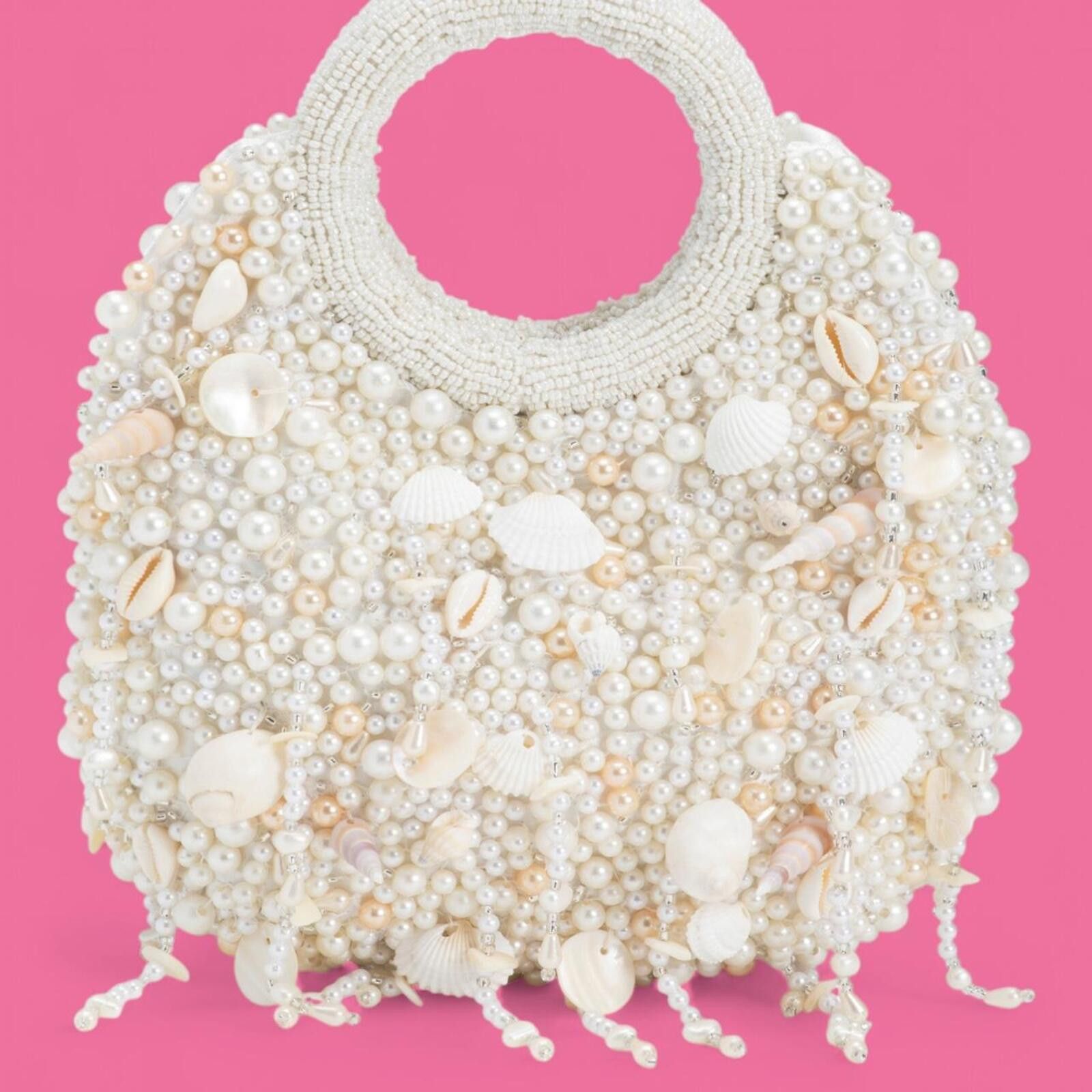Marsell TikTok Viral Cream Pearl and Shell Seashell Beaded Bag Size ONE SIZE - 1 Thumbnail