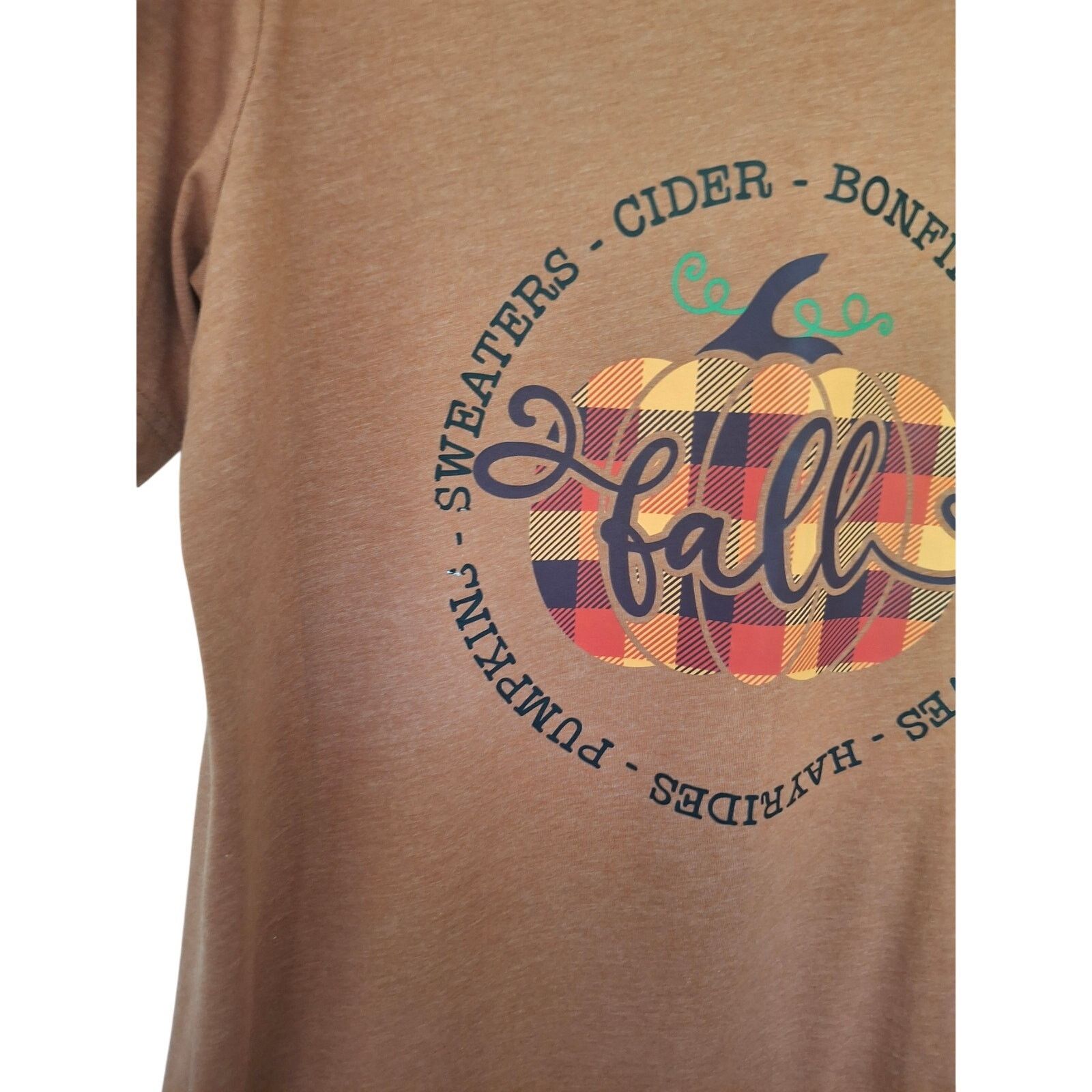 Handmade Cute Fall Cider Bonfire Leaves Pumpkins Sweaters T-shirt Size L / US 10 / IT 46 - 3 Thumbnail