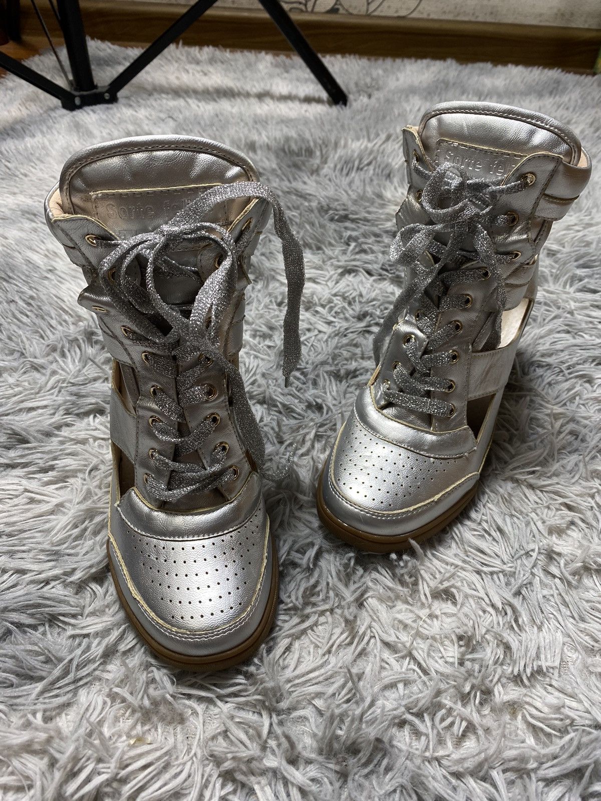 Japanese Brand Sorte Felice Silver Wedge Booties - EU 37 Size US 6.5 / IT 36.5 - 3 Thumbnail