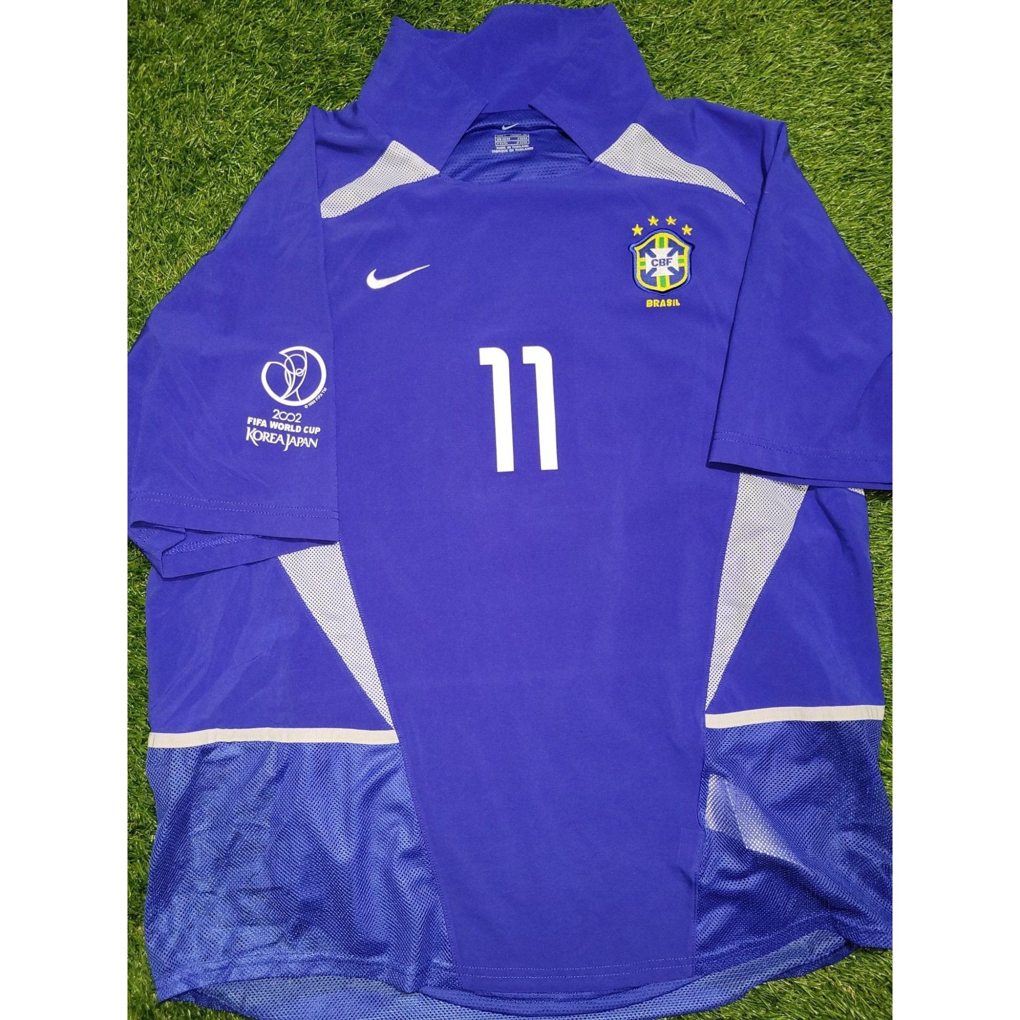 image of Nike Ronaldinho Brazil 2002 Player Issue Away Soccer Jersey L in Blue, Men's (Size Large)