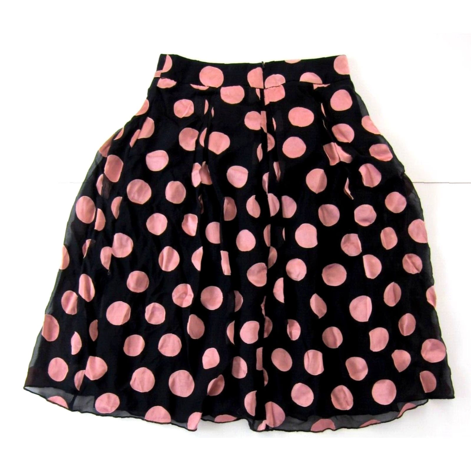 Vintage J. Peterman Silk Pink Black Polka Dot A-Line Pleated Knee Length Skirt Women 4 Size 27" / US 4 / IT 40 - 7 Thumbnail