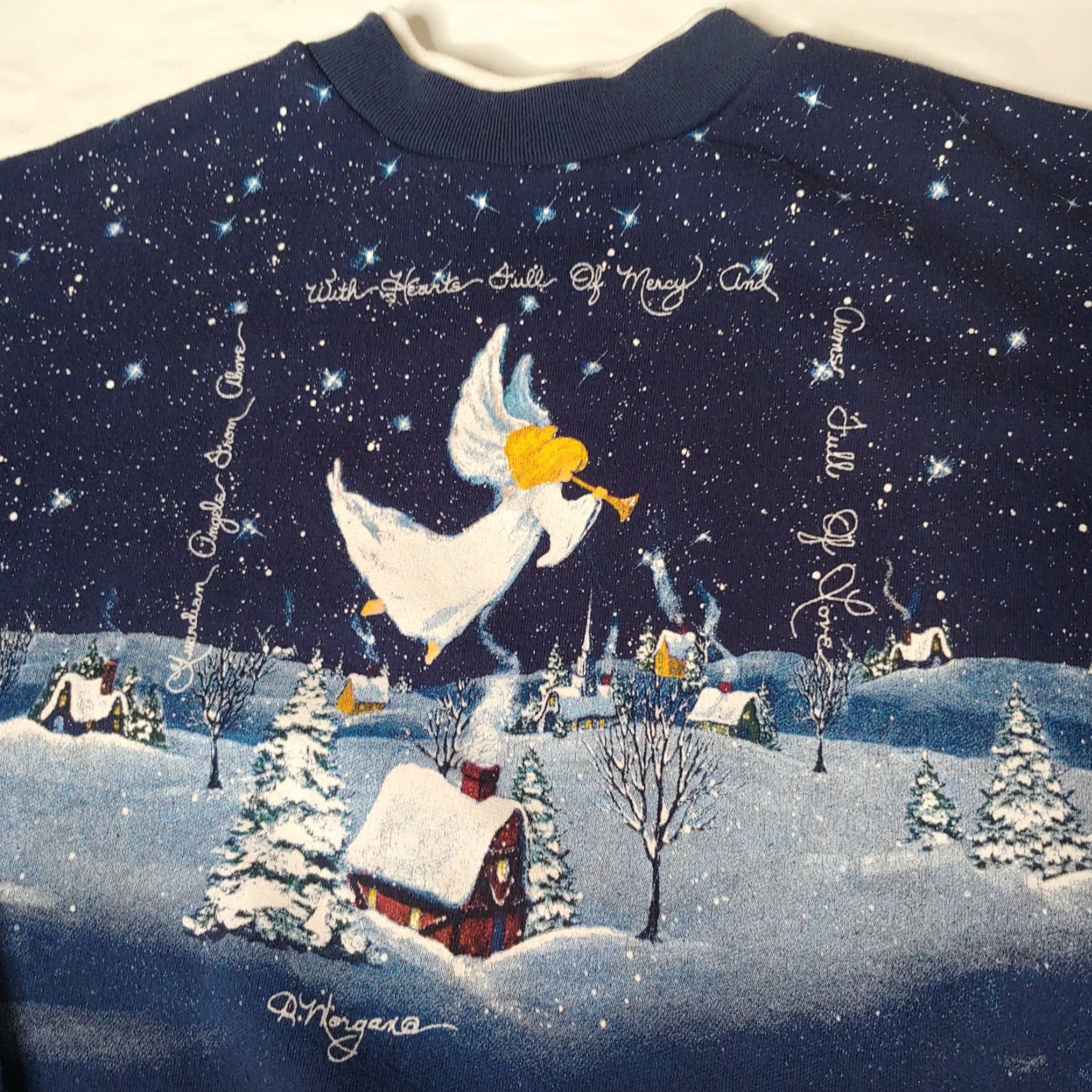 Vintage VINTAGE Artisans Sweatshirt Christmas Angel Blue Cotton Blend All Over Print Pullover Women Small Holiday Christmas Size S / US 4 / IT 40 - 5 Thumbnail