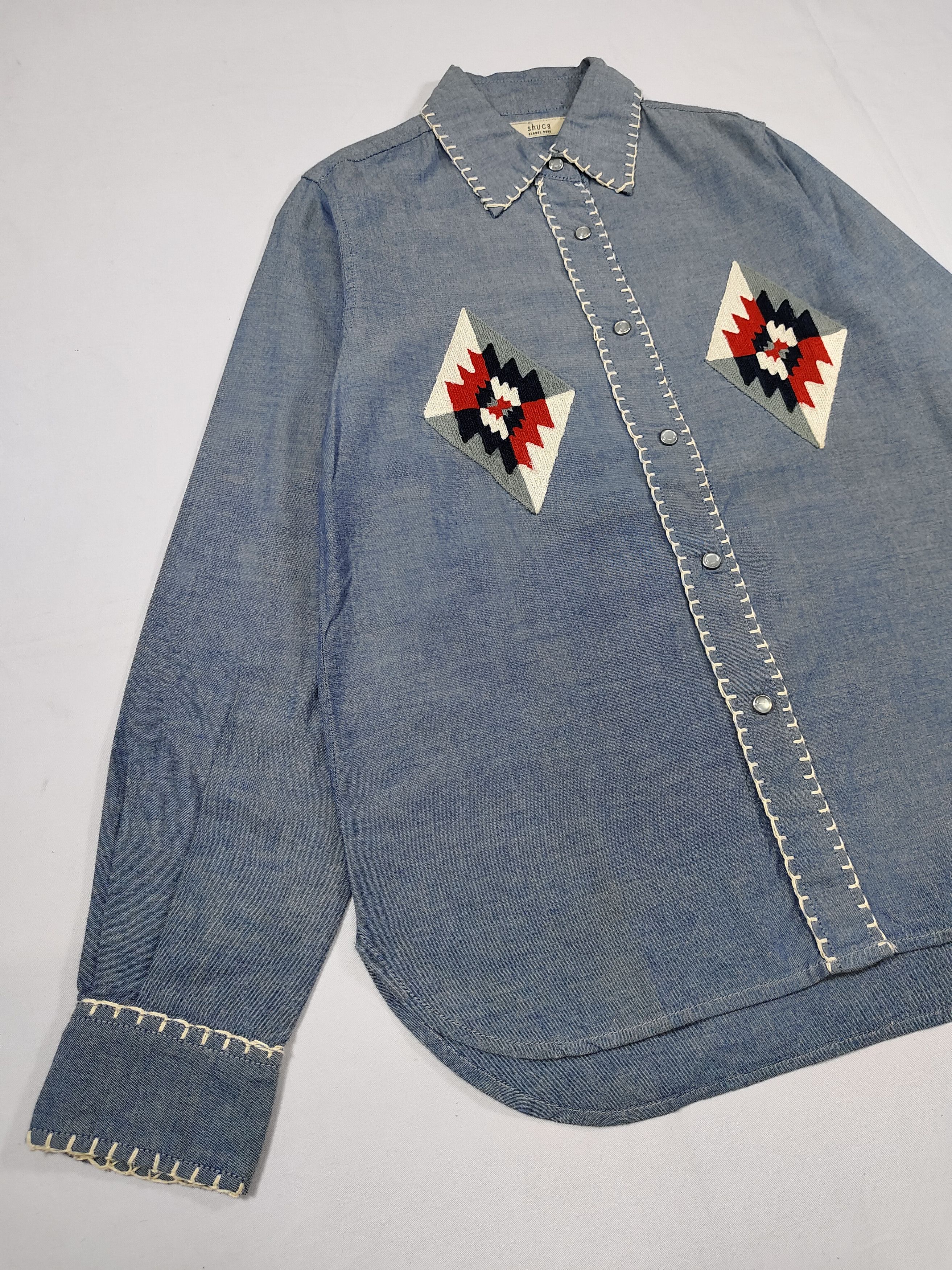 Global Work Shuca 🇯🇵 Chimayo Work Native Embroidered Chambray Shirt Size US M / EU 48-50 / 2 - 4 Thumbnail