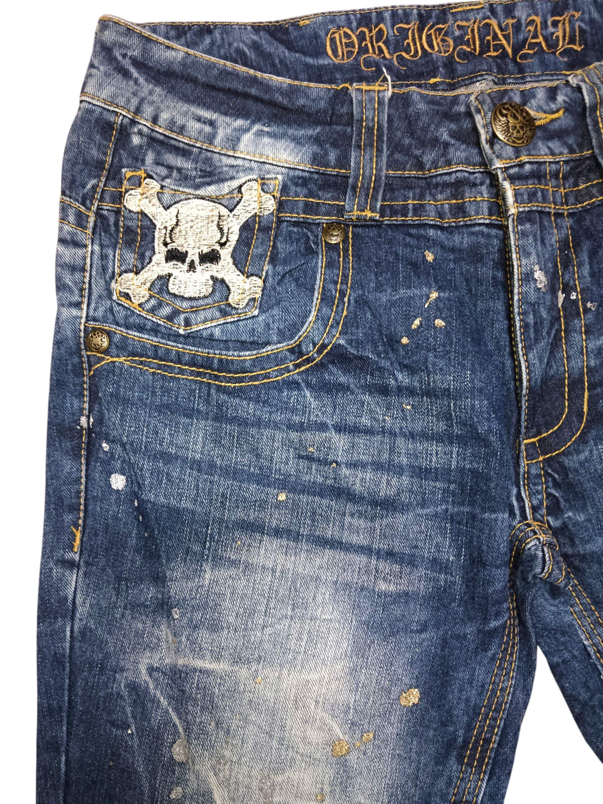 Japan Blue 🔥Skull🔥Splash Distressed Flare Jeans Size US 30 / EU 46 - 9 Thumbnail