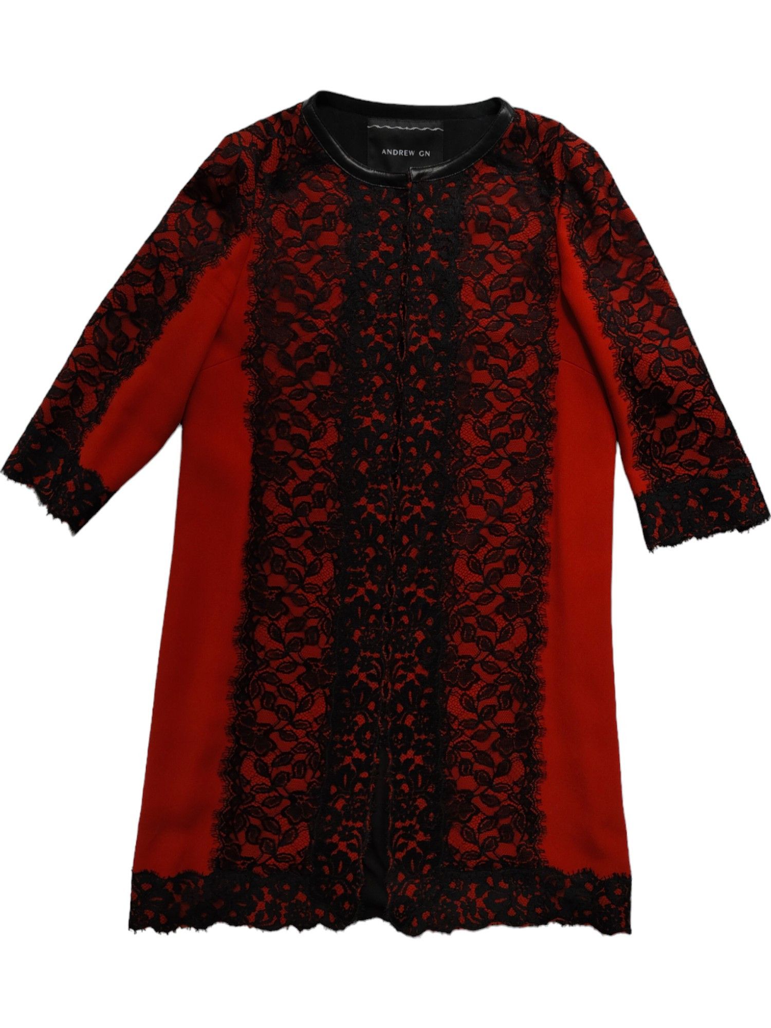 Other Red Knee Length Thin Dinner Jacket With Black Lace Details Size XS / US 0-2 / IT 36-38 - 1 Thumbnail