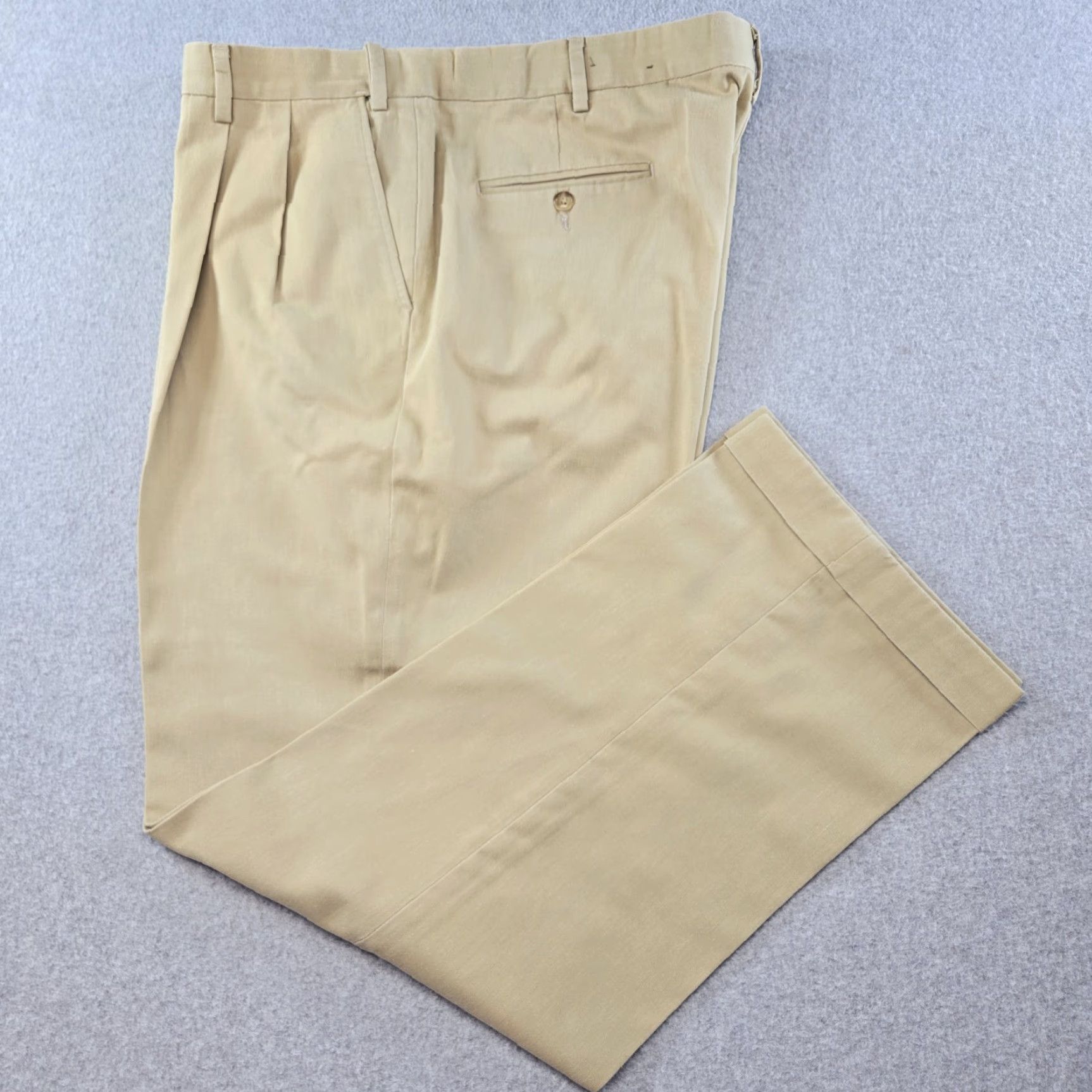 Berle Berle Pants Mens 42Lx31 Beige Khaki Classic Pleated Cuffed Pockets Chino Formal Business Slim Straight 40L Size US 42 / EU 58 - 2 Thumbnail