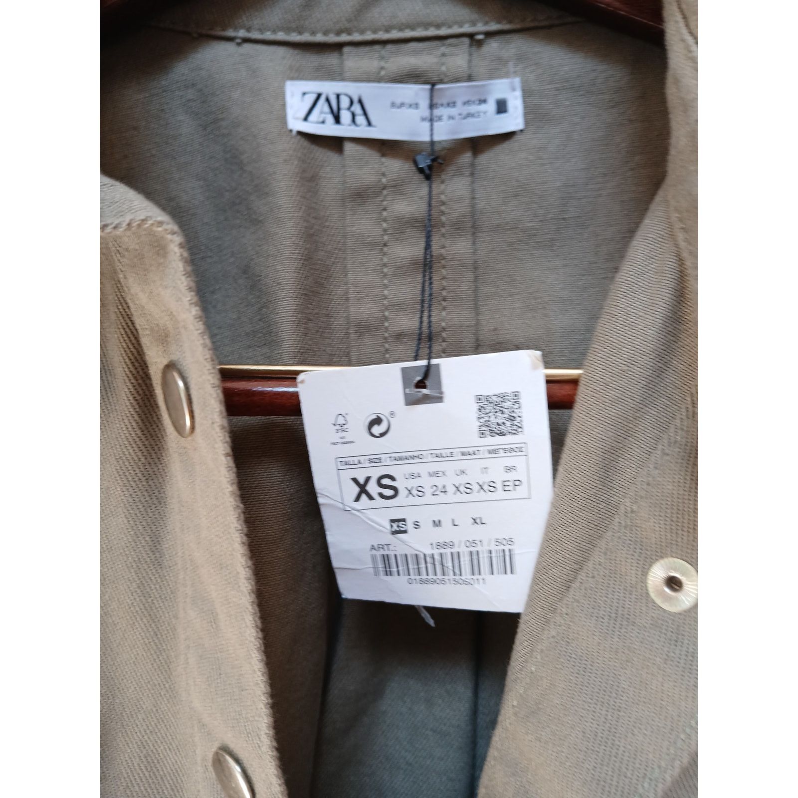 Zara ZARA Army Green Contrast Faux Leather Sleeve Studs Jacket XS Size XS / US 0-2 / IT 36-38 - 3 Thumbnail
