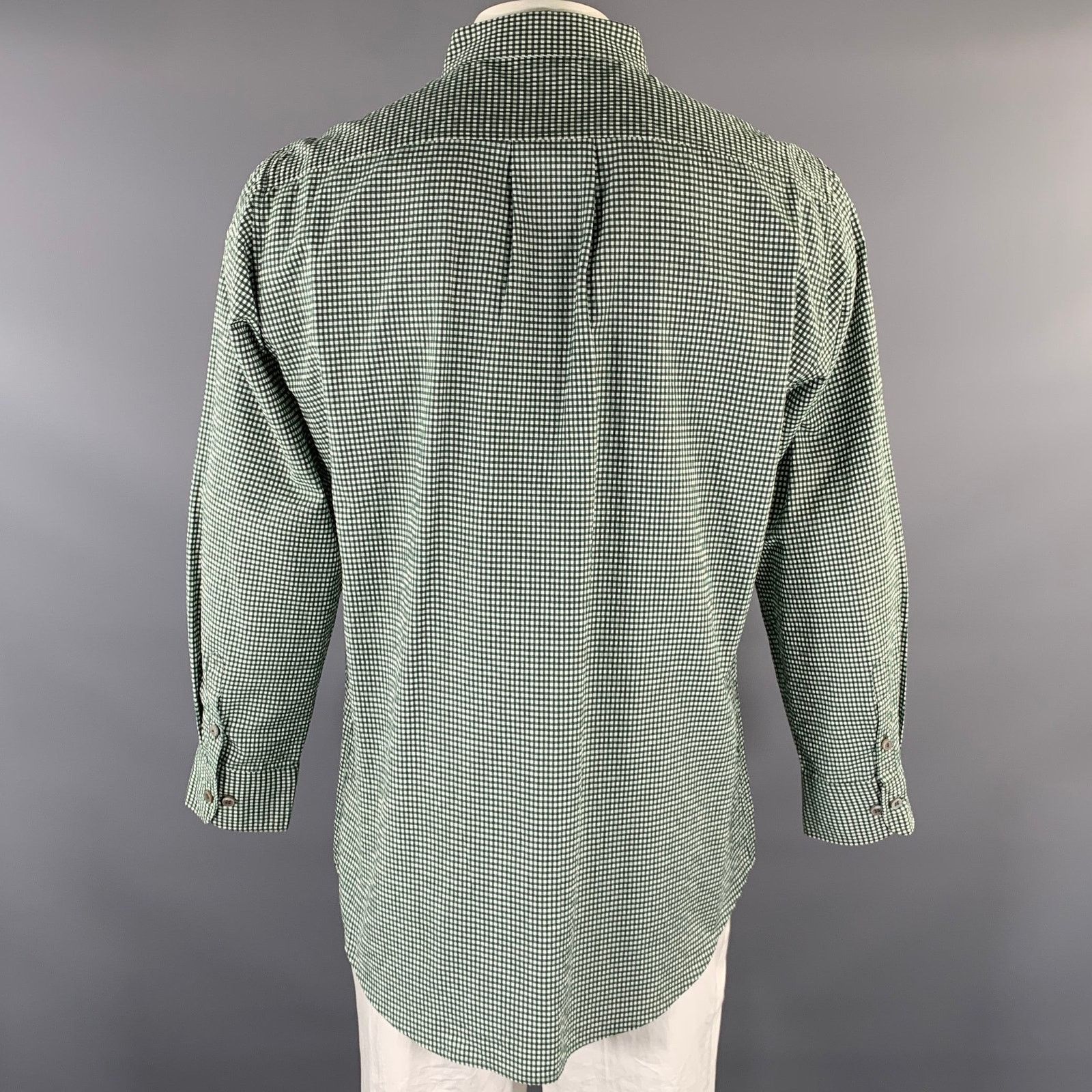 Bottega Veneta BOTTEGA VENETA Green White Gingham Cotton Long Sleeve Shirt Size US XL / EU 56 / 4 - 4 Thumbnail