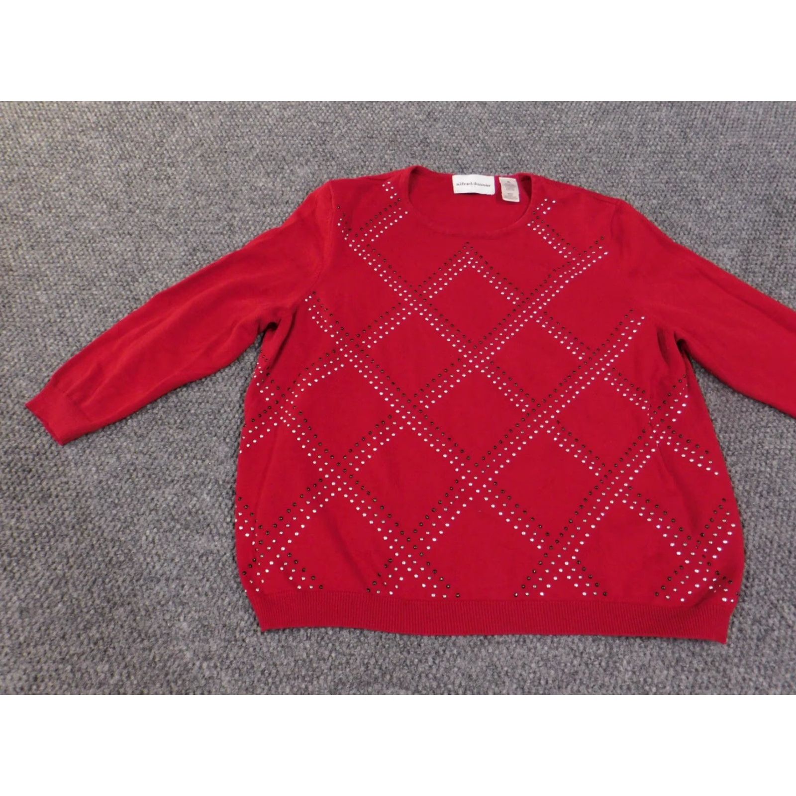 Vintage Alfred Dunner Sweater XL Red Geometric Knit Pullover Raglan Crew Neck Long Sleeve Women Size XL / US 12-14 / IT 48-50 - 4 Thumbnail