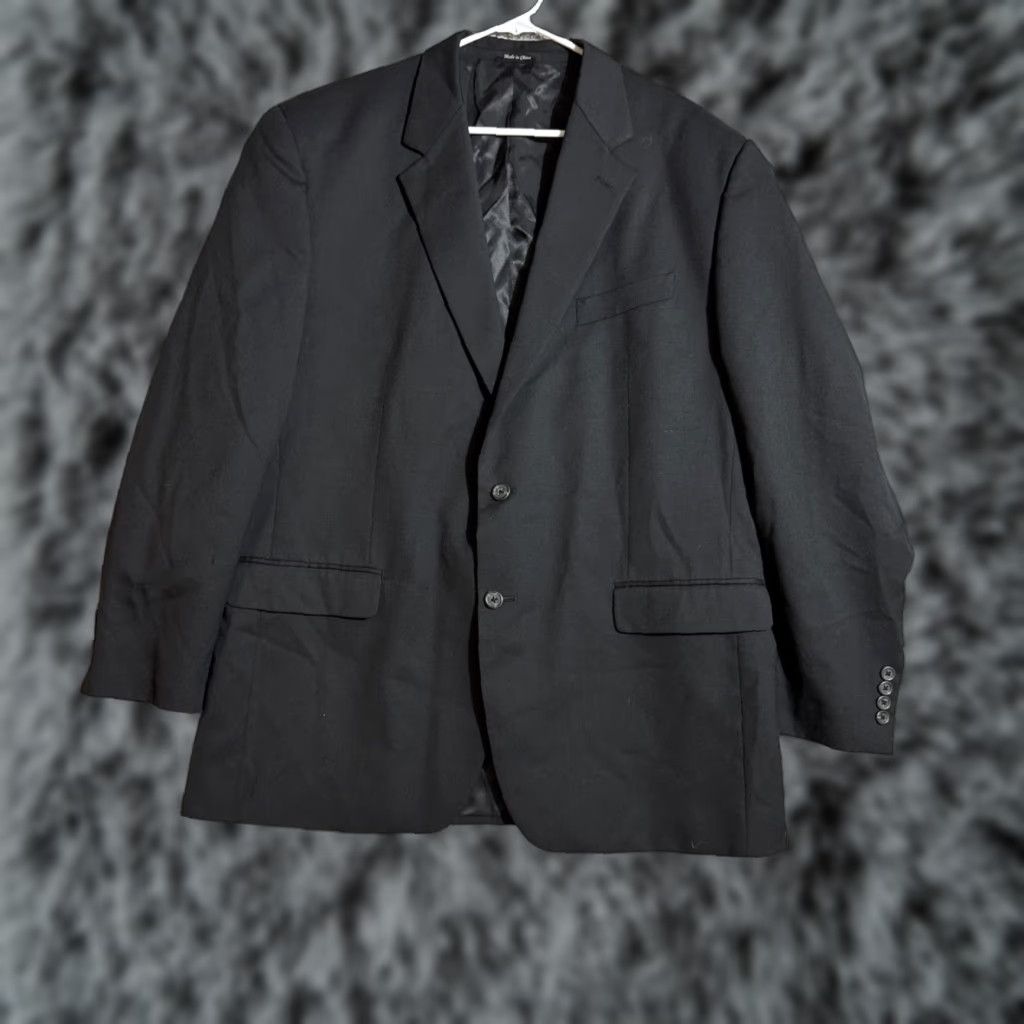 Chaps Chaps Blazer Mens 48L Wool Dark Academia Office Solid Notch Lapel Two-Button Single-Breasted Long JACKET Size 48R - 1 Thumbnail