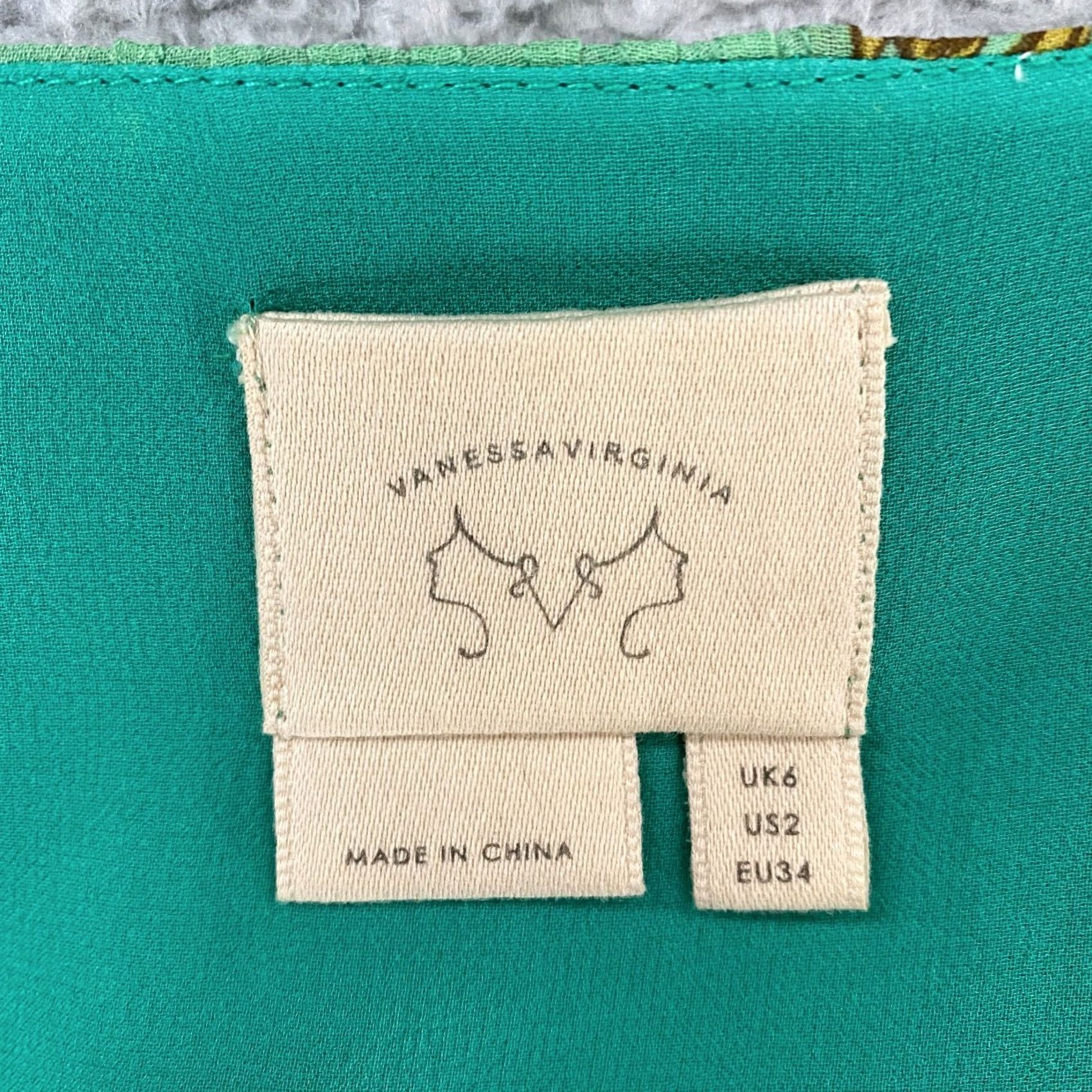 Anthropologie Anthropologie Vanessa Virginia Green 100% Silk Bird Blouse Womens Size 2 Y2K Size XS / US 0-2 / IT 36-38 - 6 Thumbnail