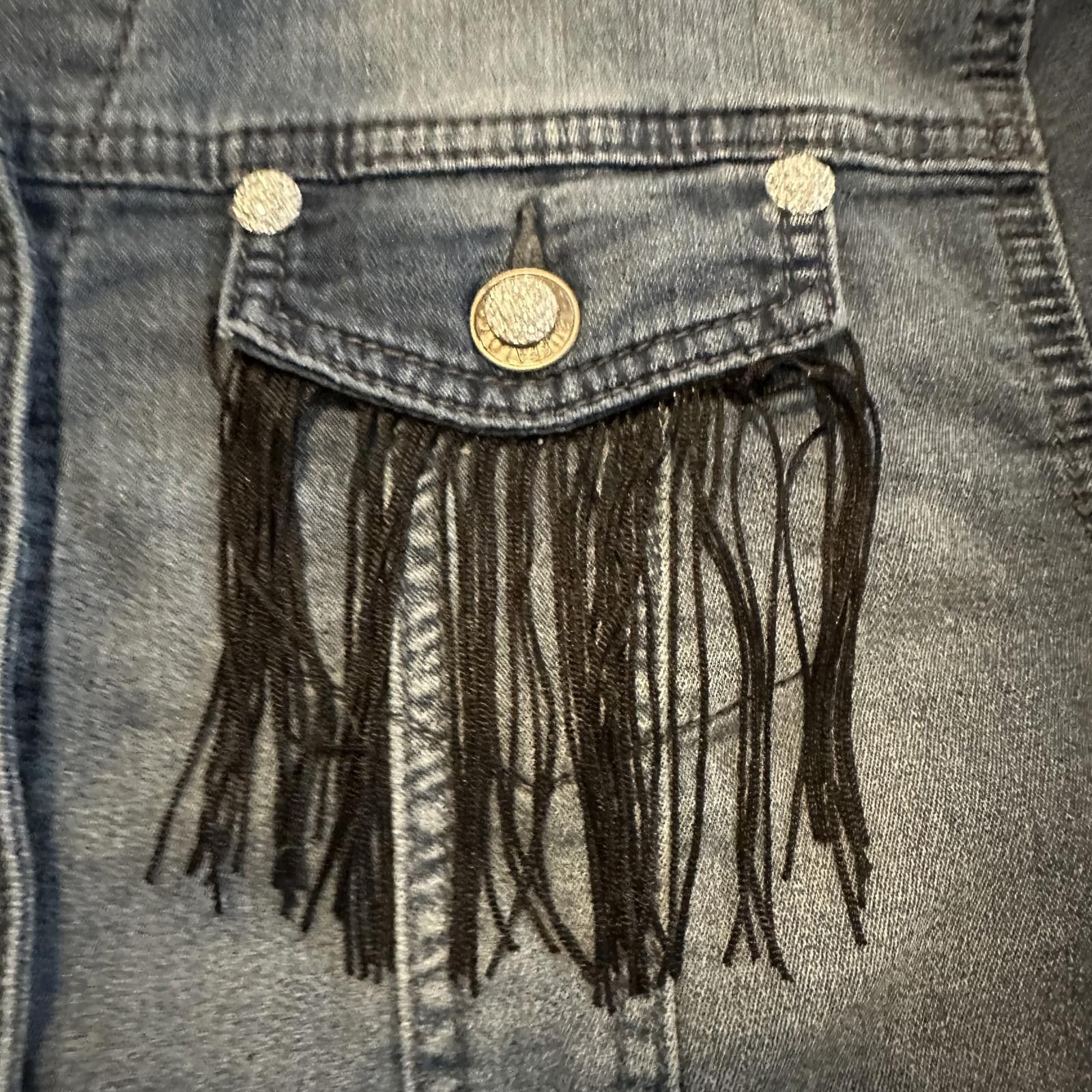 Designer Stylish Denim Jacket with Fringe Accents Size L / US 10 / IT 46 - 2 Thumbnail