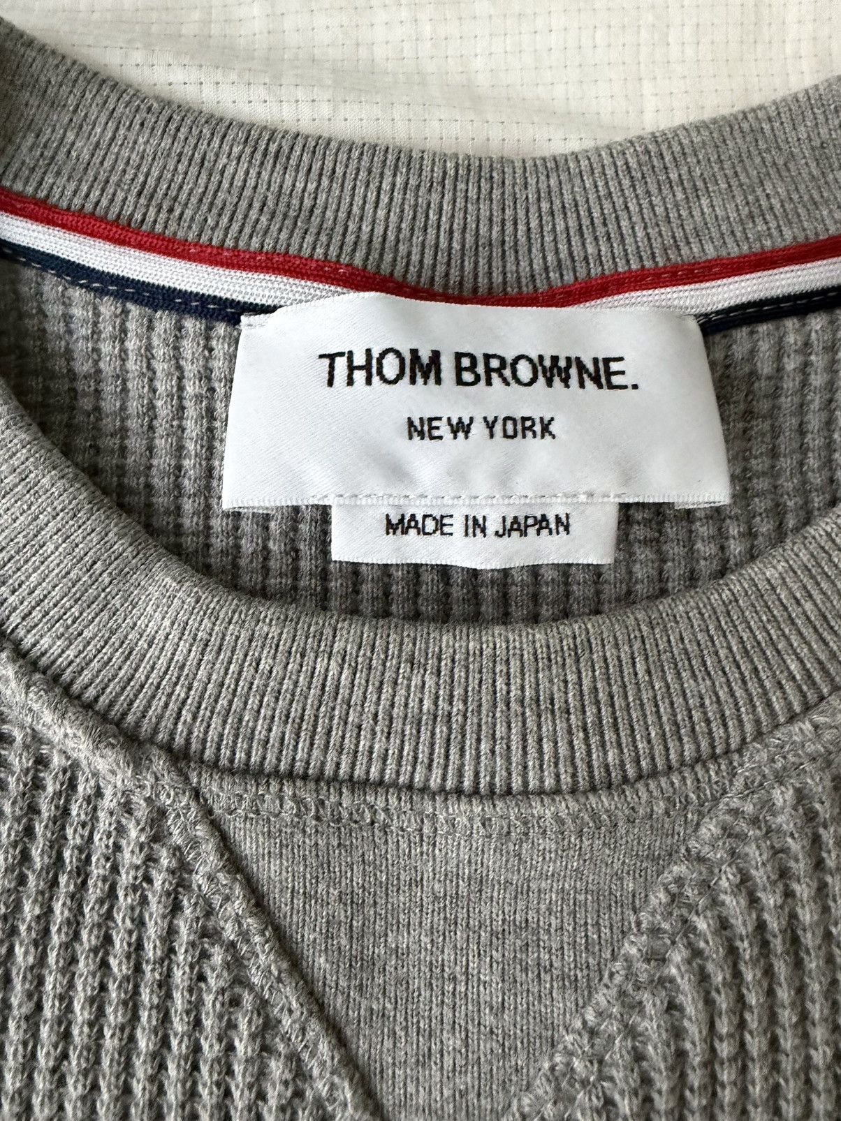 Thom Browne Thom Browne Waffle Sweatshirt with RWB stripes Size US S / EU 44-46 / 1 - 3 Thumbnail