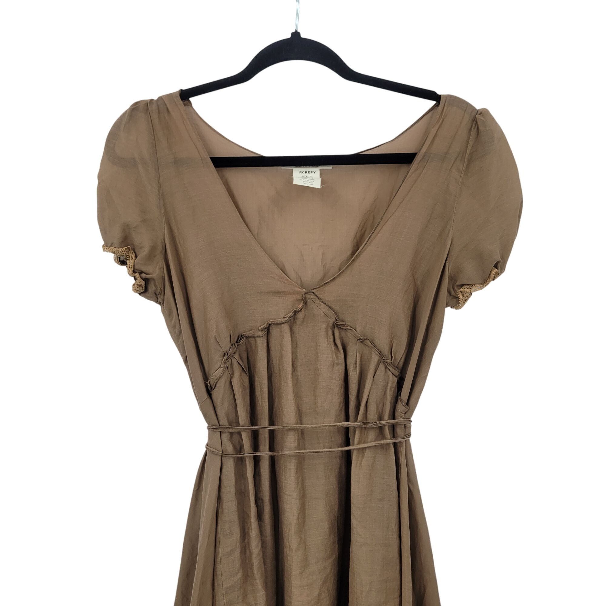 Vintage Vintage Brown Midi Peasant Dress Sz XL Silk Puff Sleeve Lett Size S / US 4 / IT 40 - 5 Thumbnail