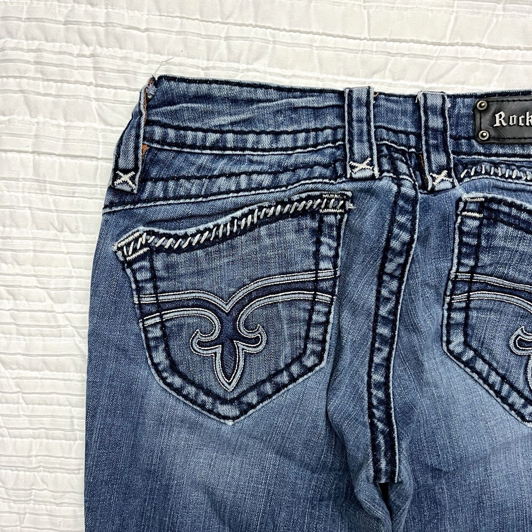 Vintage Rock Revival Jeans Womens 30x32 Blue Skinny Distressed Embroidered Pockets Size 30" / US 8 / IT 44 - 6 Thumbnail