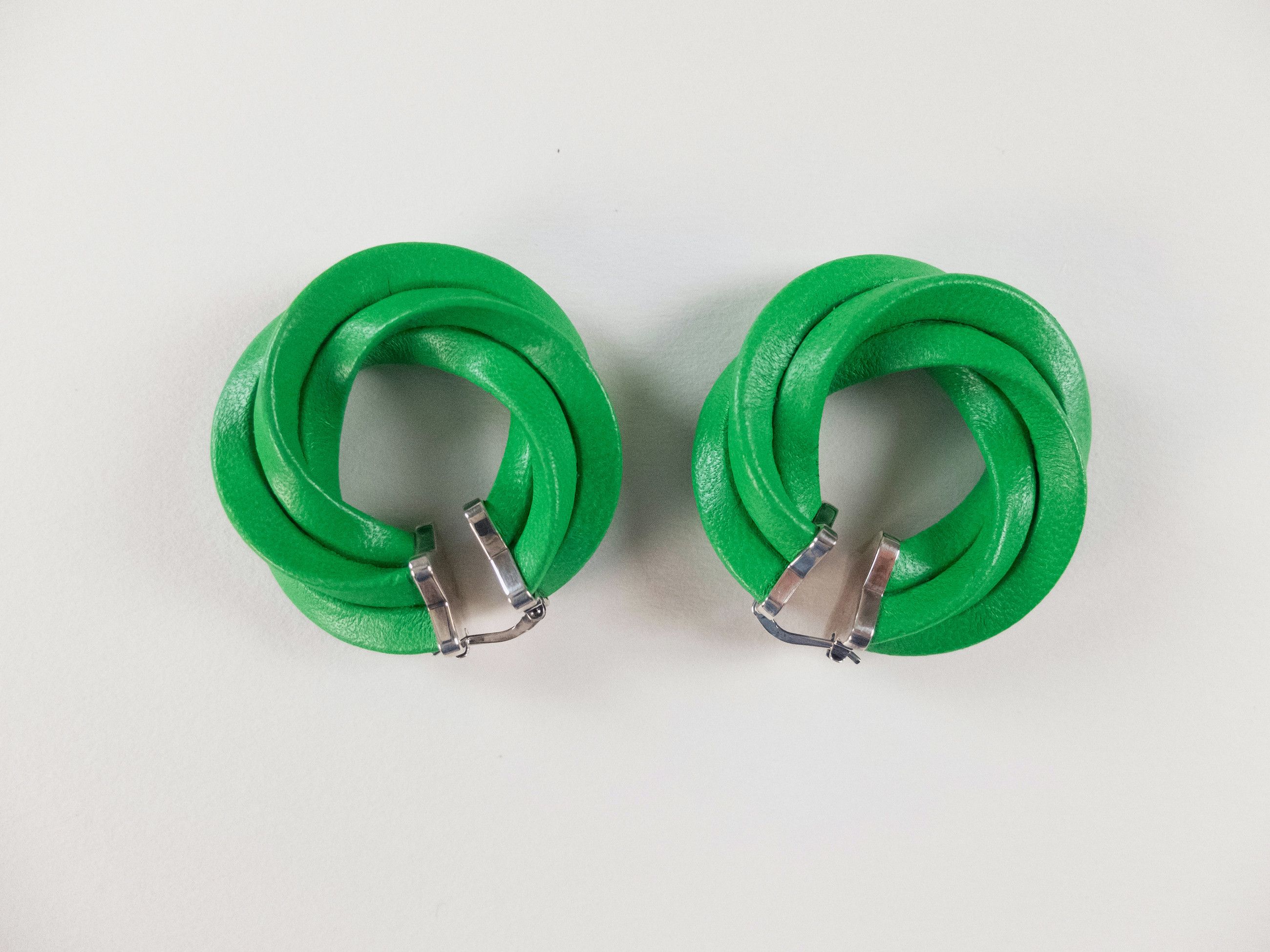 Bottega Veneta BOTTEGA VENETA Twist circle green leather silver earrings q Size ONE SIZE - 4 Thumbnail
