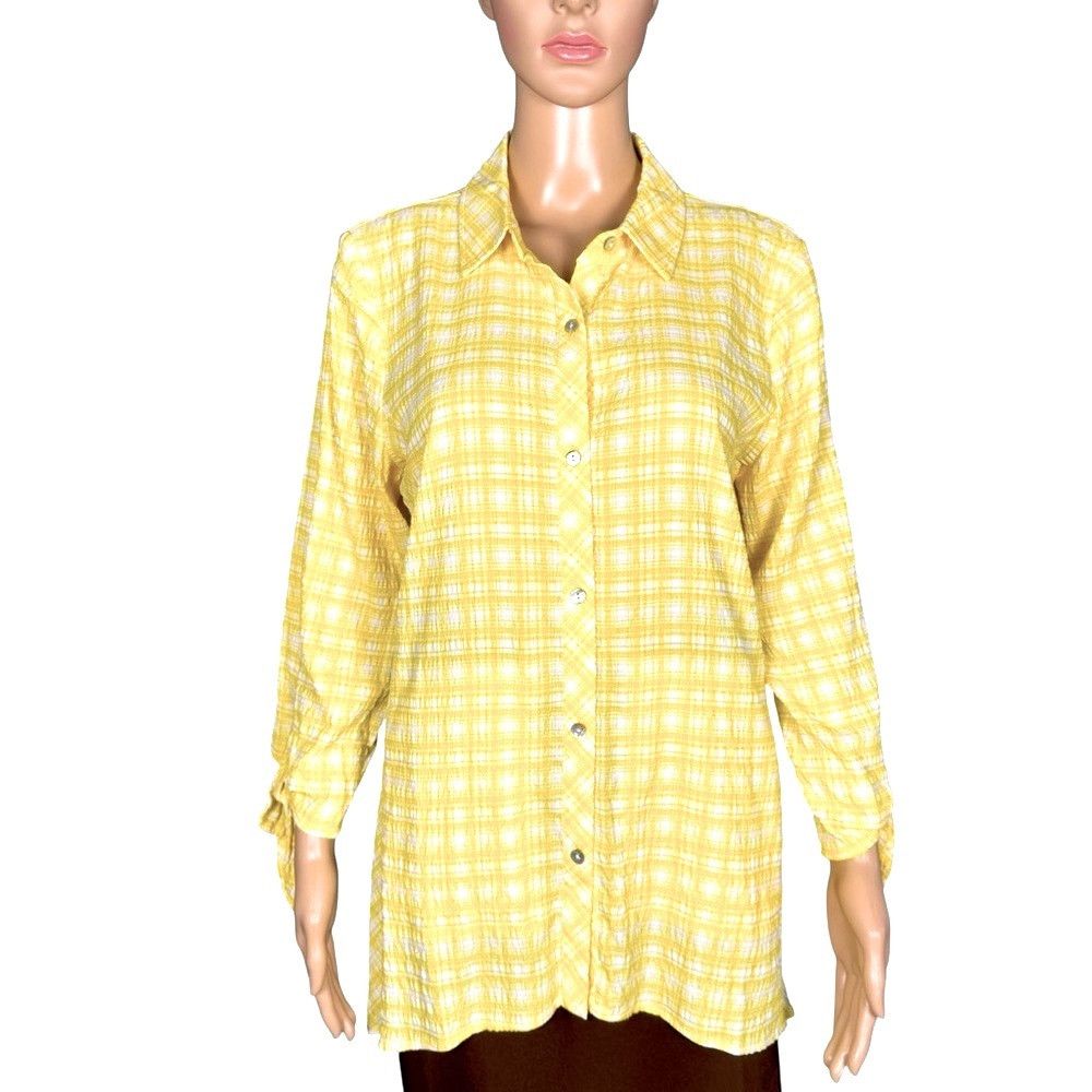 Other New Susan Graver Yarn Dyed Button Front Yellow Plaid Shirt Size S / US 4 / IT 40 - 2 Thumbnail