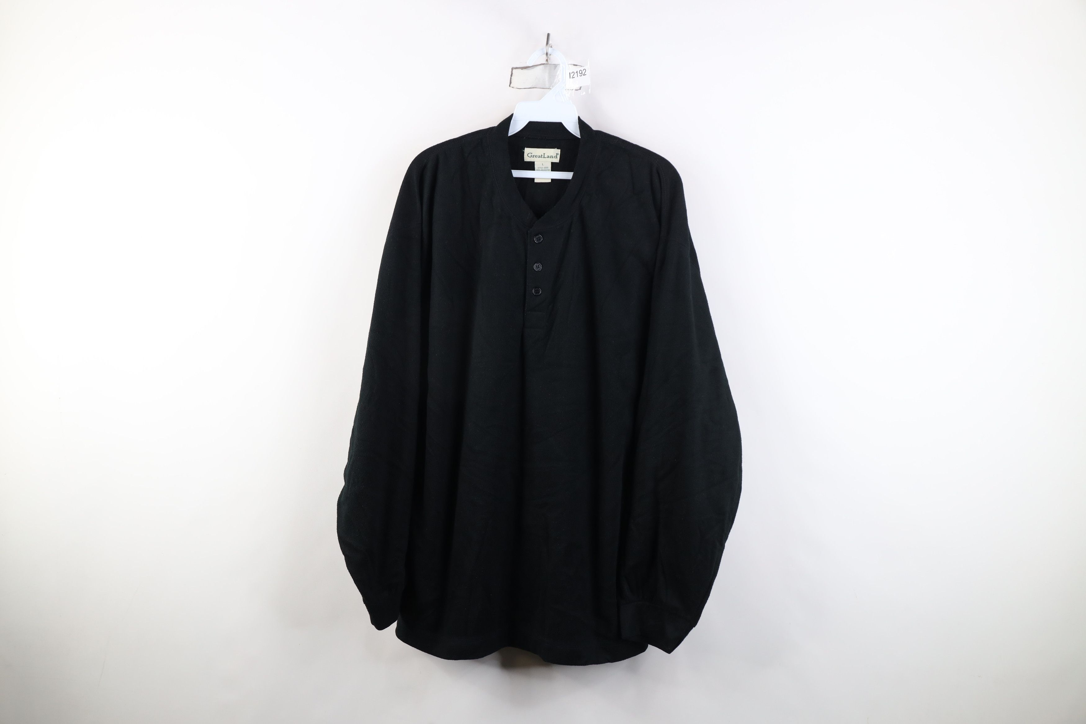 Vintage Vintage 90s Streetwear Fleece Henley Sweater T-Shirt Black Size US L / EU 52-54 / 3 - 1 Thumbnail