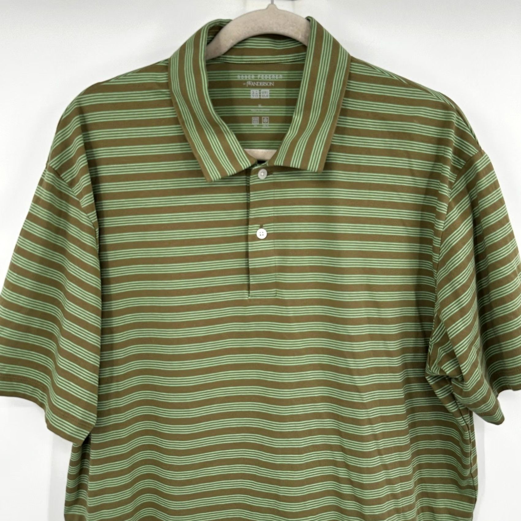 Uniqlo Uniqlo AIRism Polo Shirt Brown Green XL Tennis Roger Federer JW Anderson Striped Size US XL / EU 56 / 4 - 2 Thumbnail