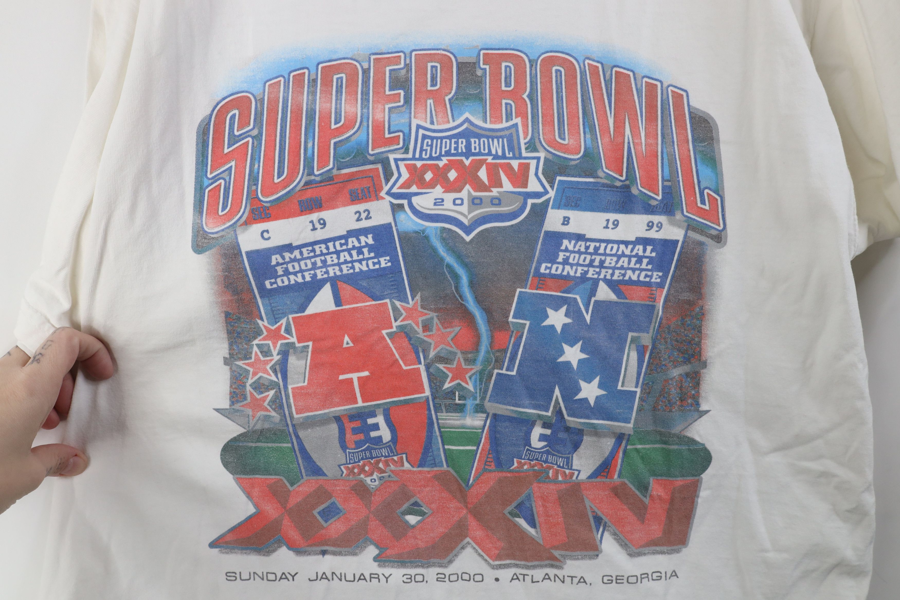 Vintage Vintage Y2K Super Bowl XXXIV 2000 Short Sleeve T-Shirt Size US XL / EU 56 / 4 - 4 Thumbnail