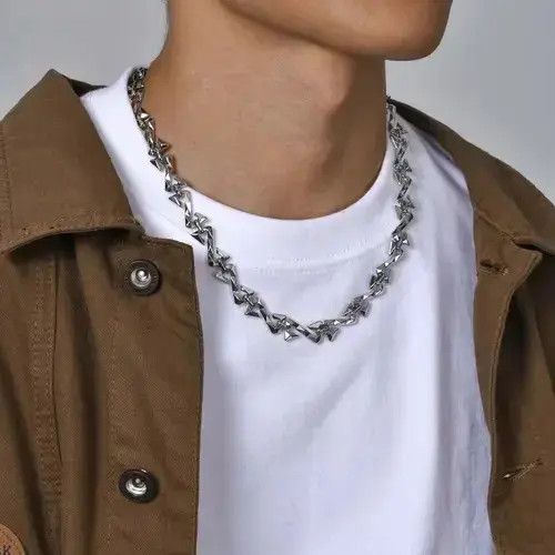 Jewelry Punk Letter Z Shaped Chain Necklaces in Silver, Men's