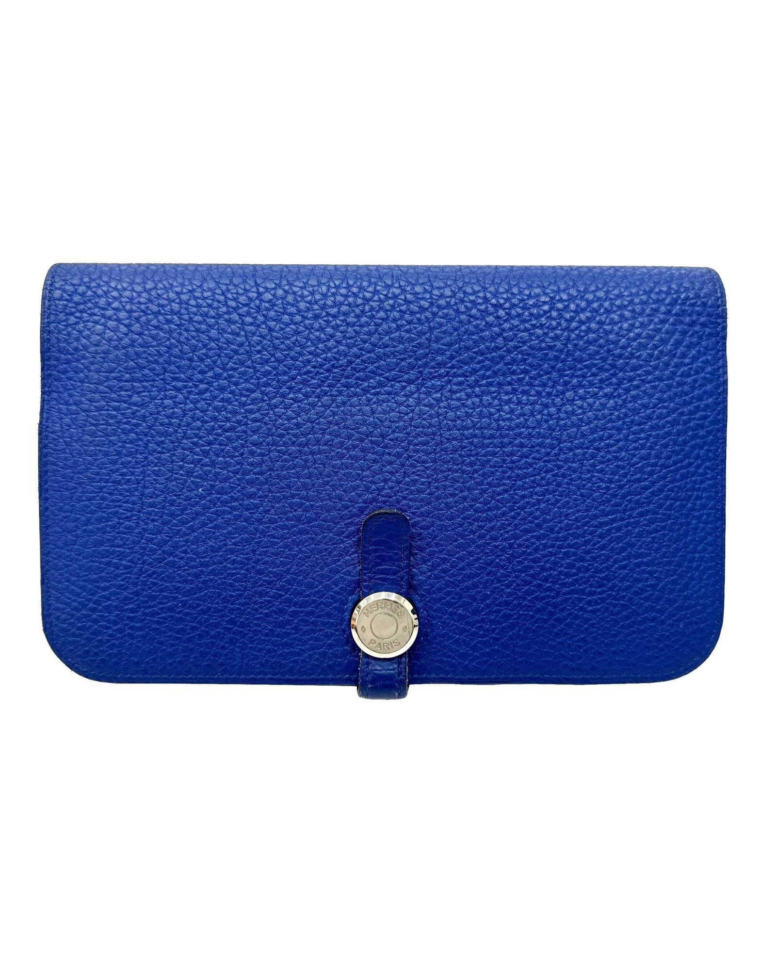 image of Blue Leather Bi-Fold Wallet With Pouch By Hermes, Women's