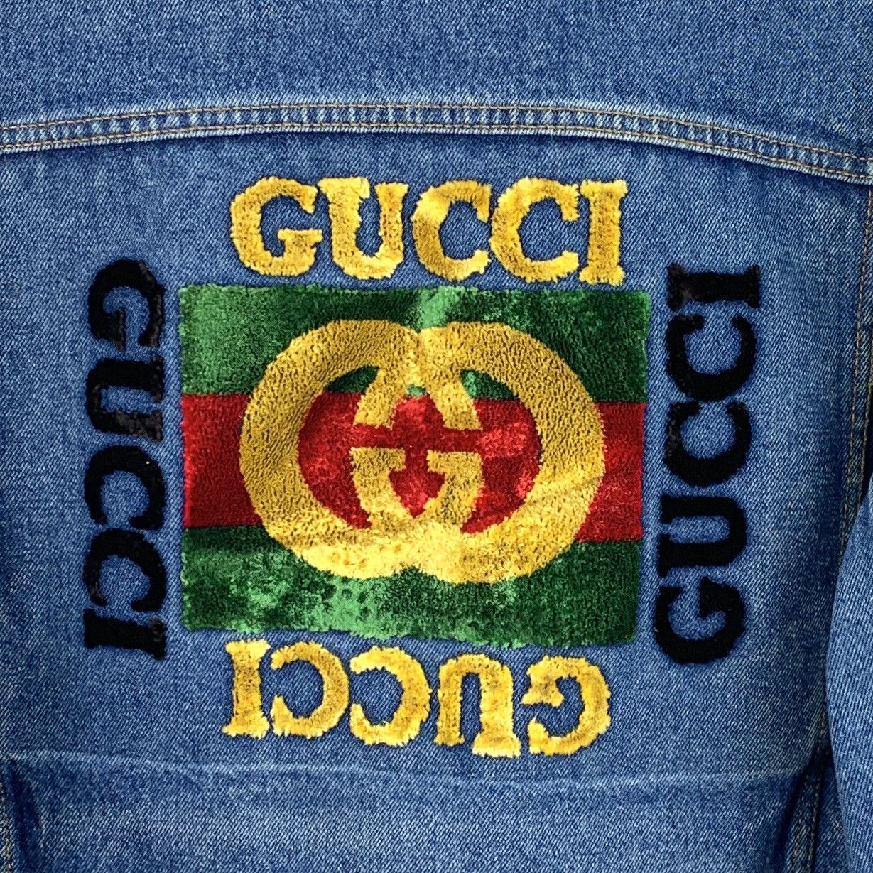 Gucci Gucci Blue Logo Letter Logo Flocked Cotton Denim Jacket Size XL / US 12-14 / IT 48-50 - 5 Thumbnail