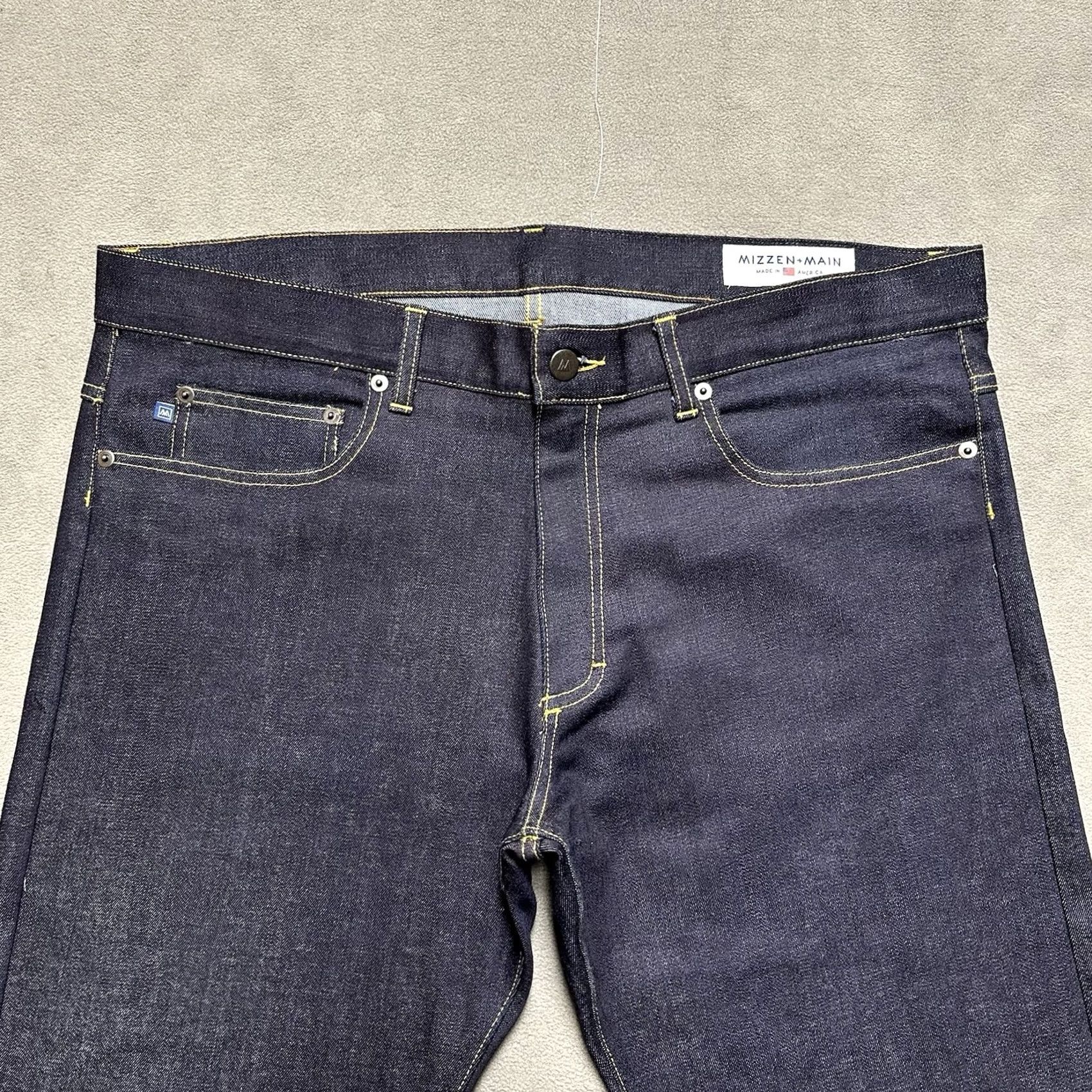 Mizzen+Main Mizzen+Main Jeans Mens 36 Blue Dark Wash Denim Stretch Skinny Fit Size US 36 / EU 52 - 3 Thumbnail