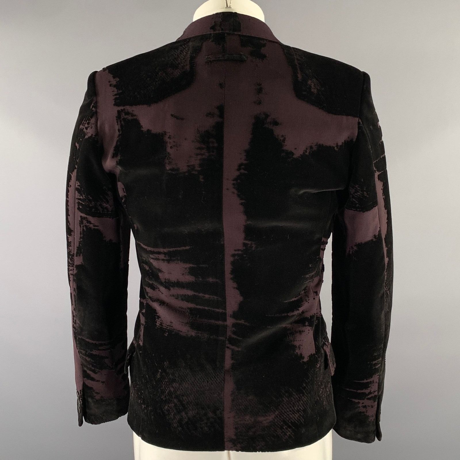 Jean Paul Gaultier JEAN PAUL GAULTIER Black Burgundy Devore Velvet Sport Coat Size 38R - 4 Thumbnail