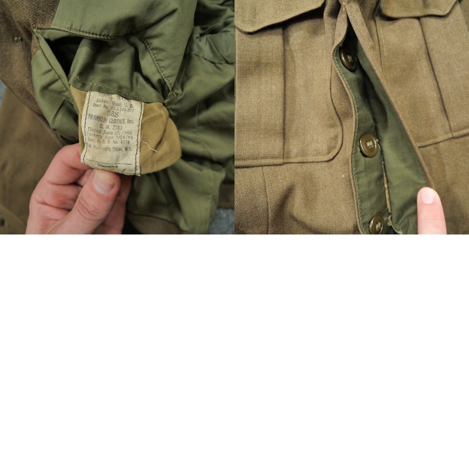 Vintage VINTAGE Franklin Clothes Jacket Mens 36 Wool Army Bomber Blue Green Brown 40s - Zip Pockets Collared Solid Army Theme 1940s Mens Jacket Size US XXS / EU 40 - 10 Thumbnail