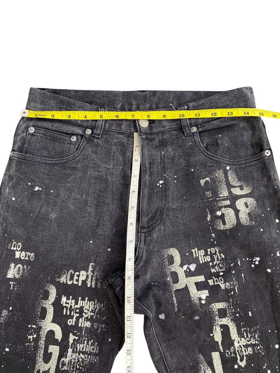 Japanese Brand Y2K 2000’s Berning Sho Paint Splatter Poem Black Denim Size US 29 - 2 Thumbnail