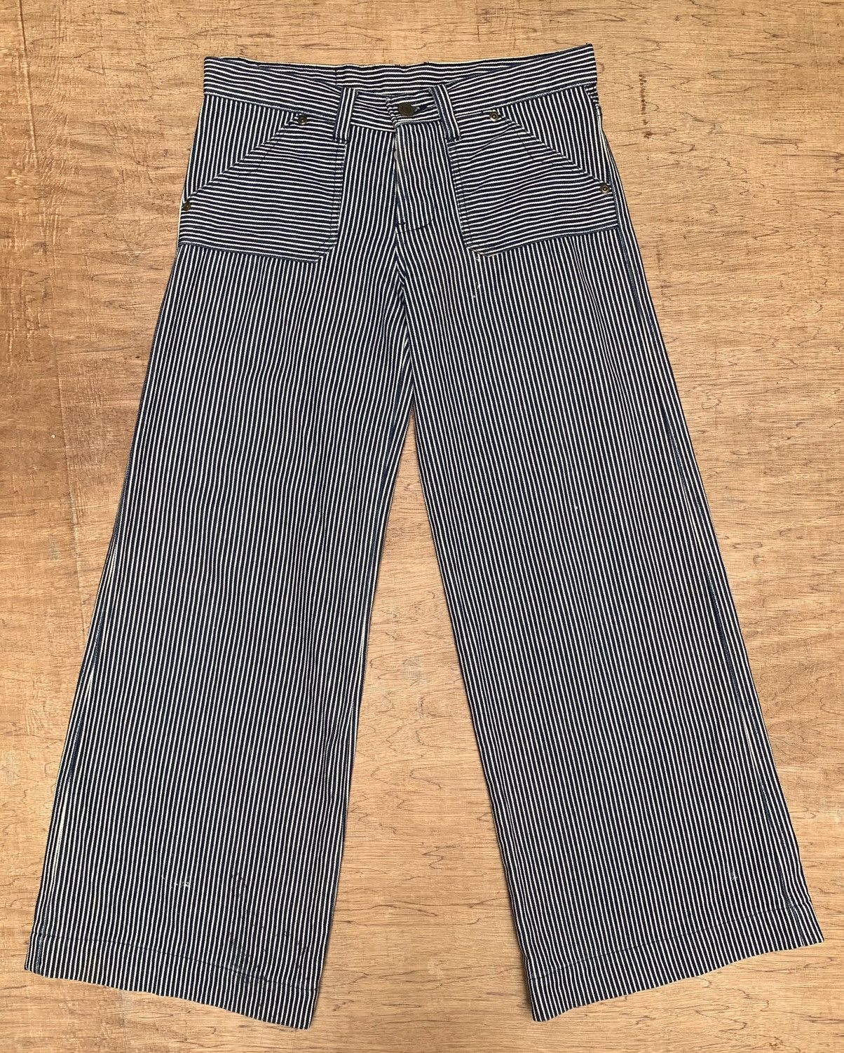 Japanese Brand Rythym Flare Wide Leg Hickory Striped Pants Size US 29 - 6 Thumbnail