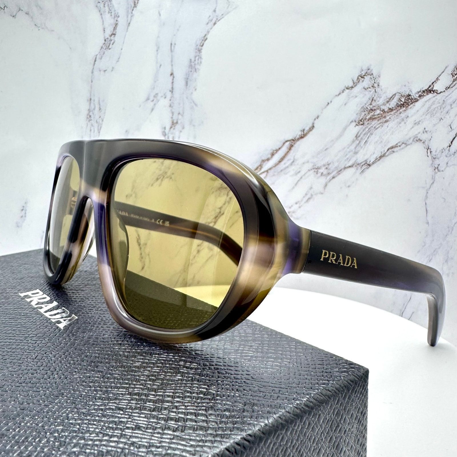 Prada New PRADA Sunglasses Brown Striped Laguna Aviator Shield Size ONE SIZE - 16 Thumbnail