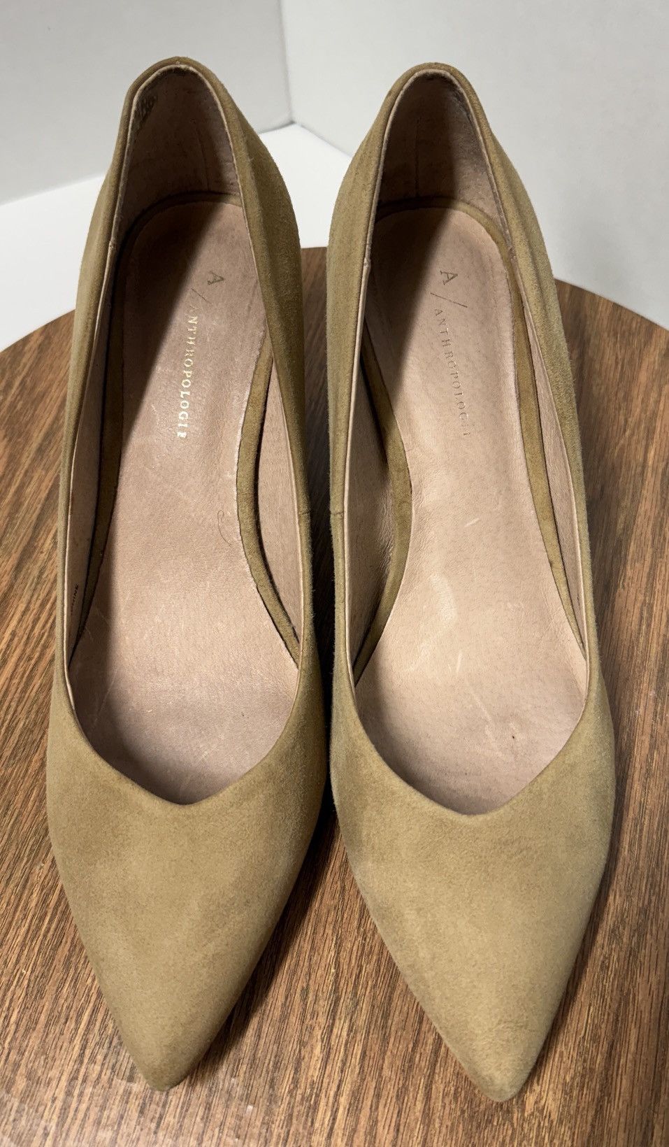 Anthropologie Anthropologie Suede Camel Pointed Checkerbox Wood Block Heel Size US 11 / IT 41 - 8 Thumbnail